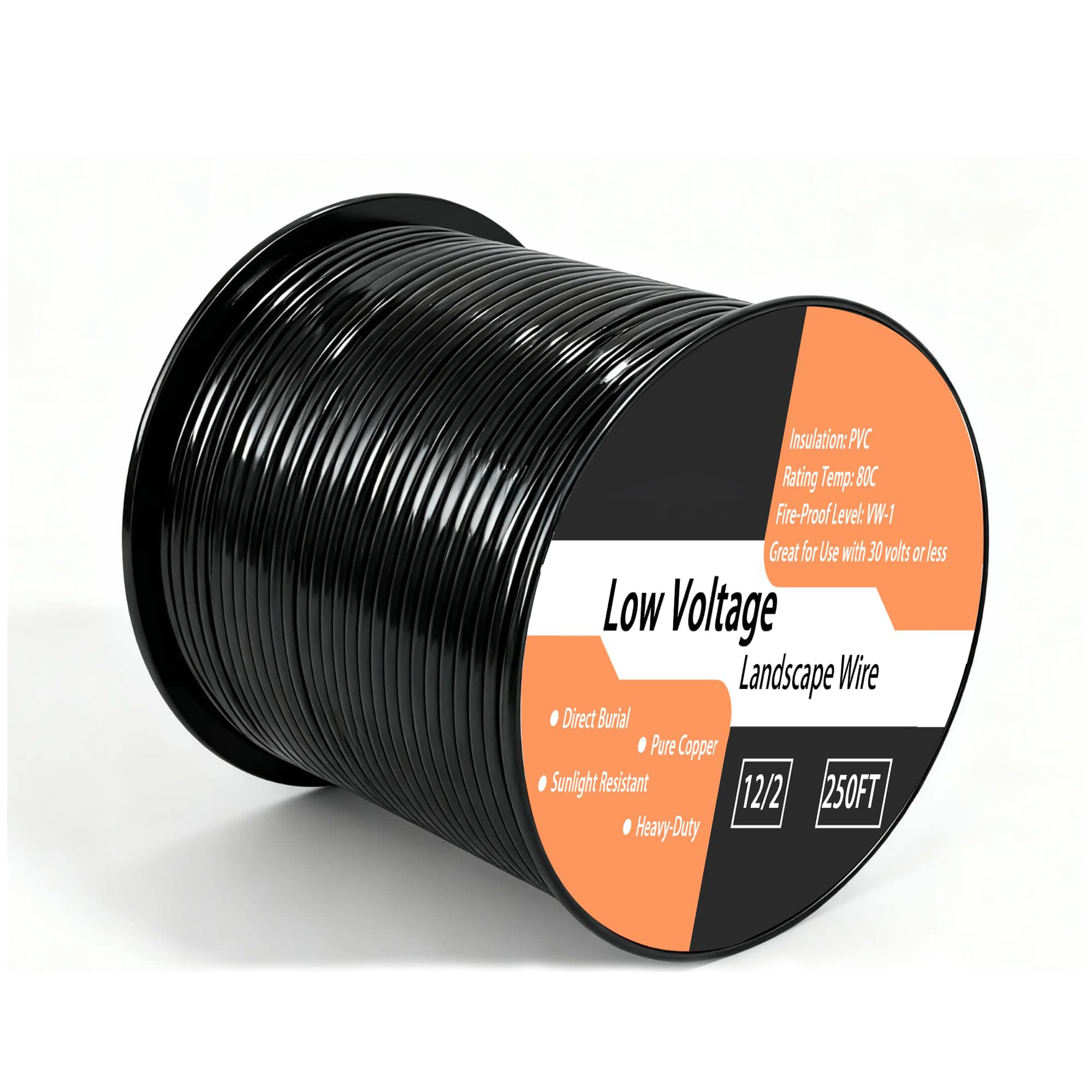 Etokfoks 12 Gauge 2 Conductor 250FT Roll Low Voltage Landscape Wire Outdoor Direct Burial Electrical Cable Pure Bare Copper for Garden Lighting #LET0310L16