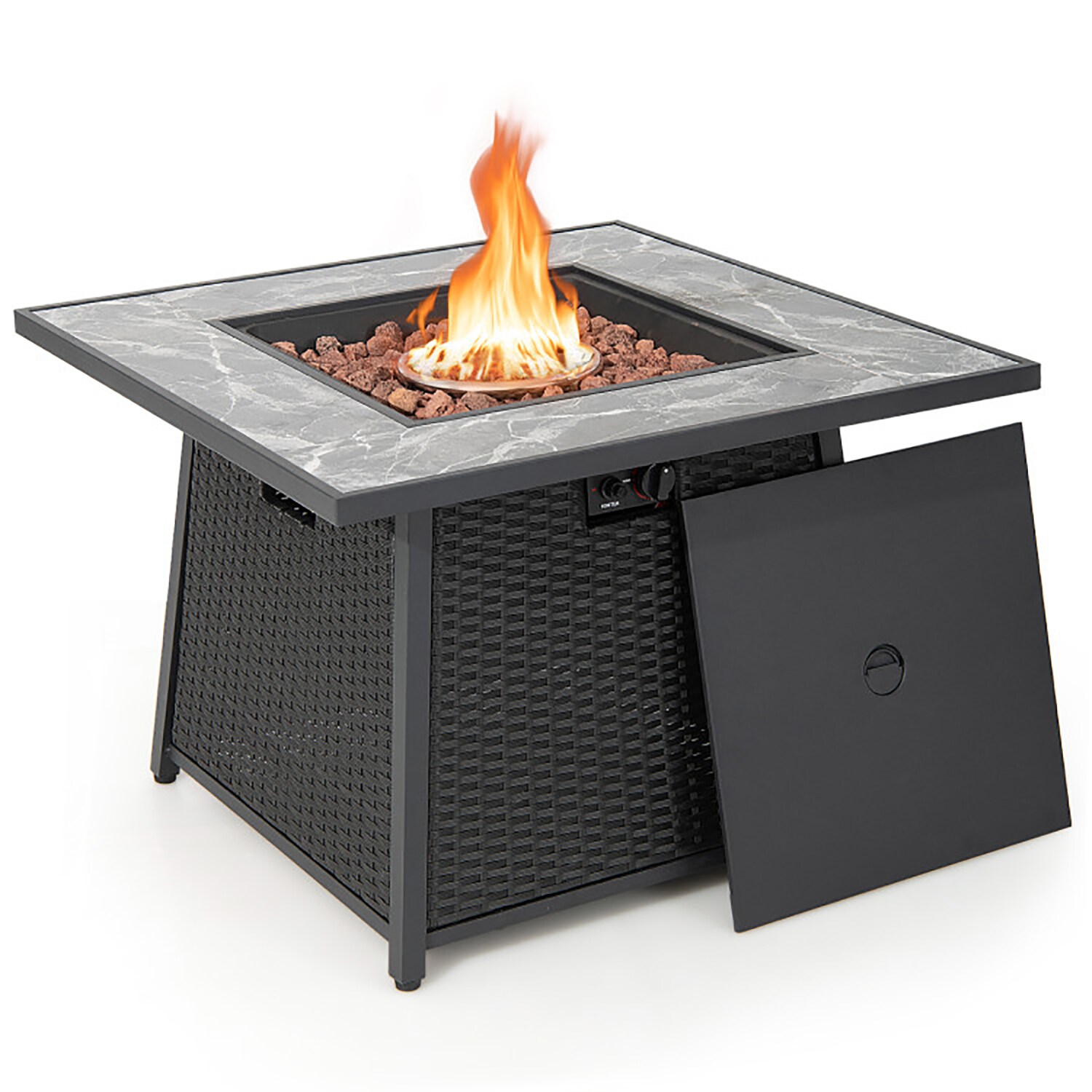 GZMR GZ-NH-62836 35-in W Black Steel Rectangle Tabletop Liquid propane Fire pit table