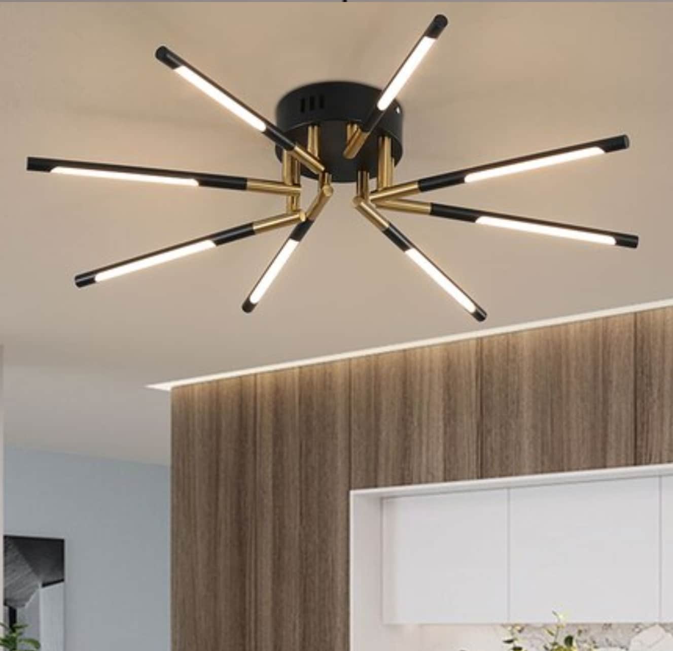 Oukaning JZUCIAB399HCX 42.5-in 8 -Light 28.3-in Brushed Gold Integrated LED Semi Flush Mount Light