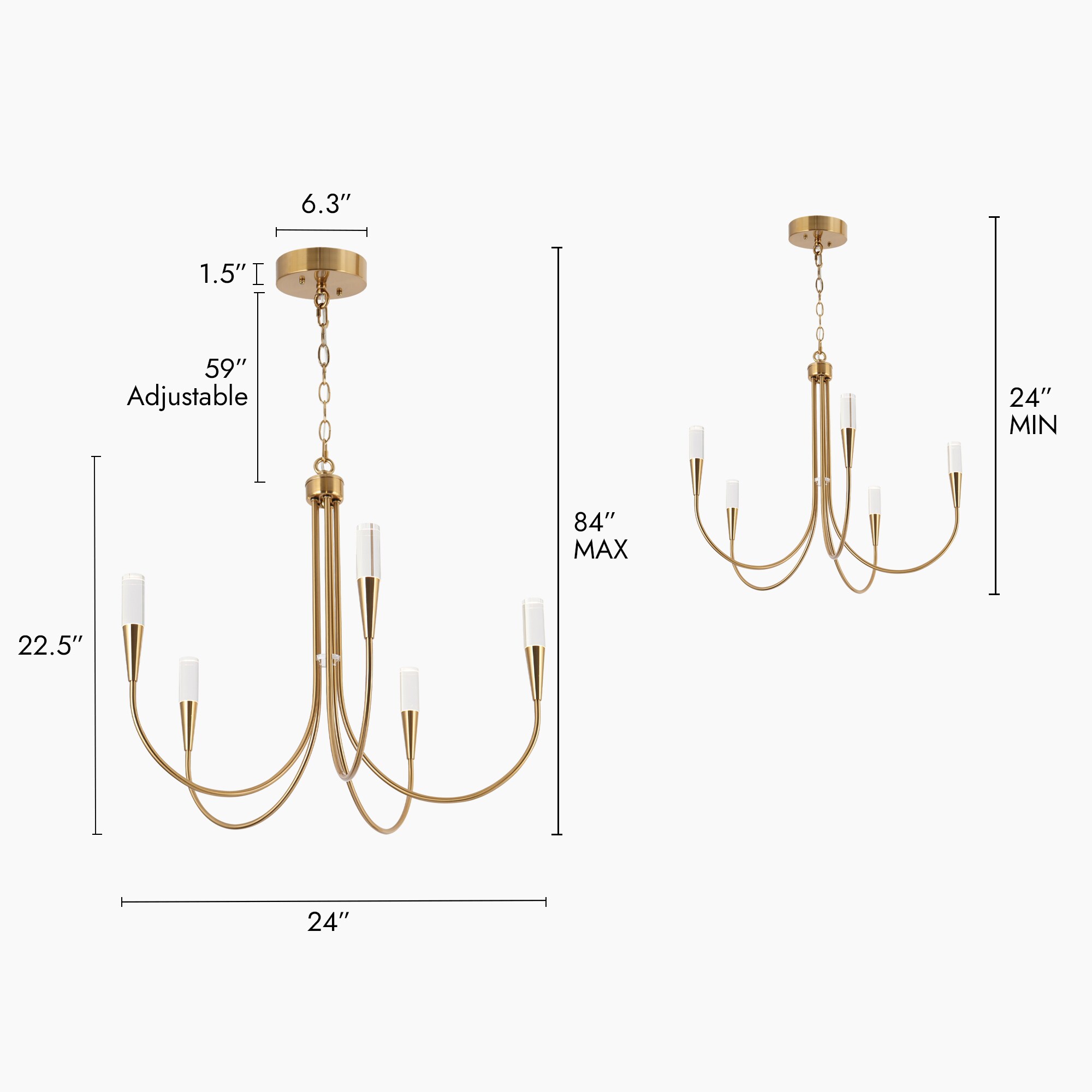 ZEVNI Kerwin 5-Light Gold with Cylinder Crystal Shades Modern/Contemporary  LED Dry rated Chandelier in the Chandeliers department at