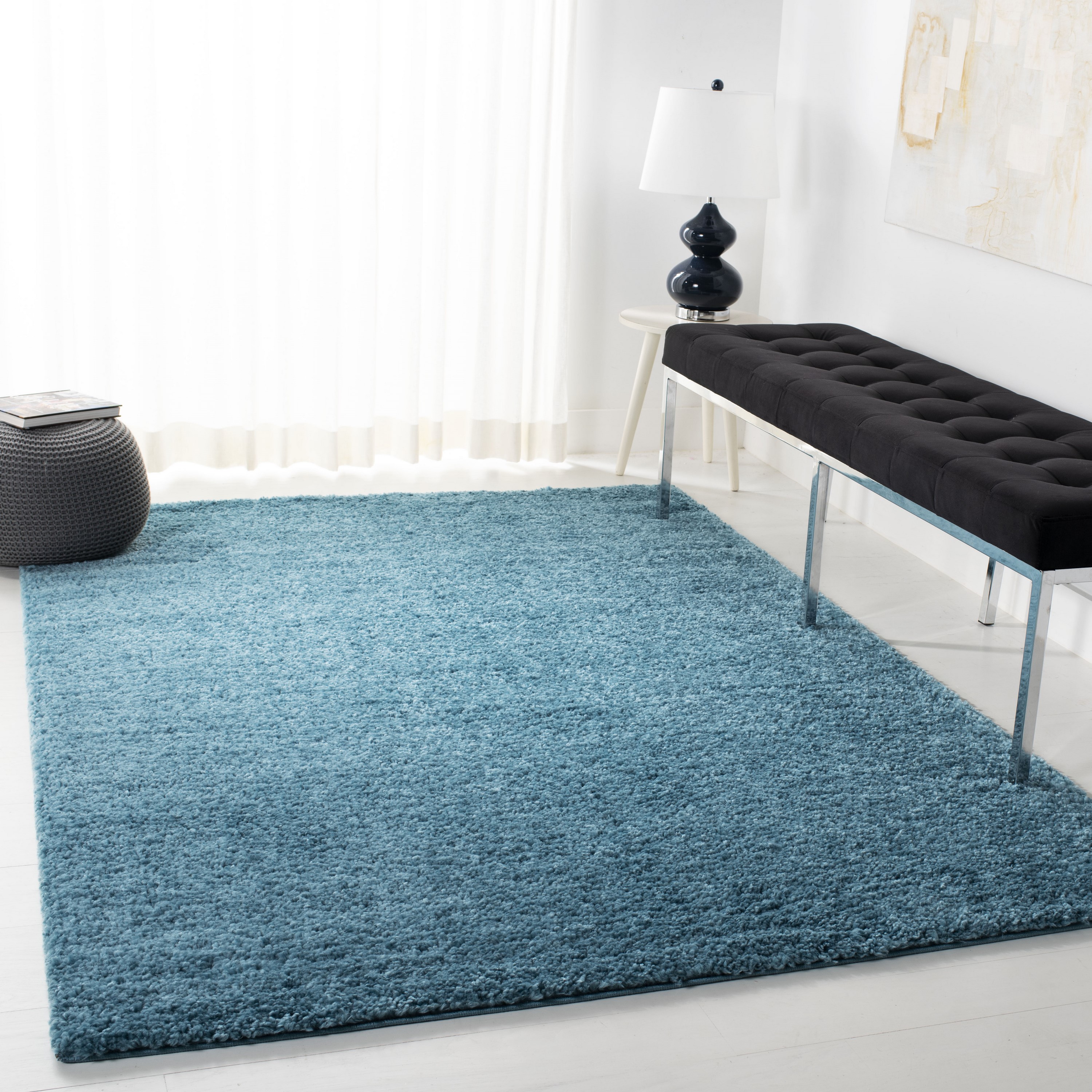 Safavieh AUG900K-5SQ August Shag 5 x 5 (ft) Loomed Polypropylene Turquoise Square Indoor Solid Farmhouse/Cottage Area rug