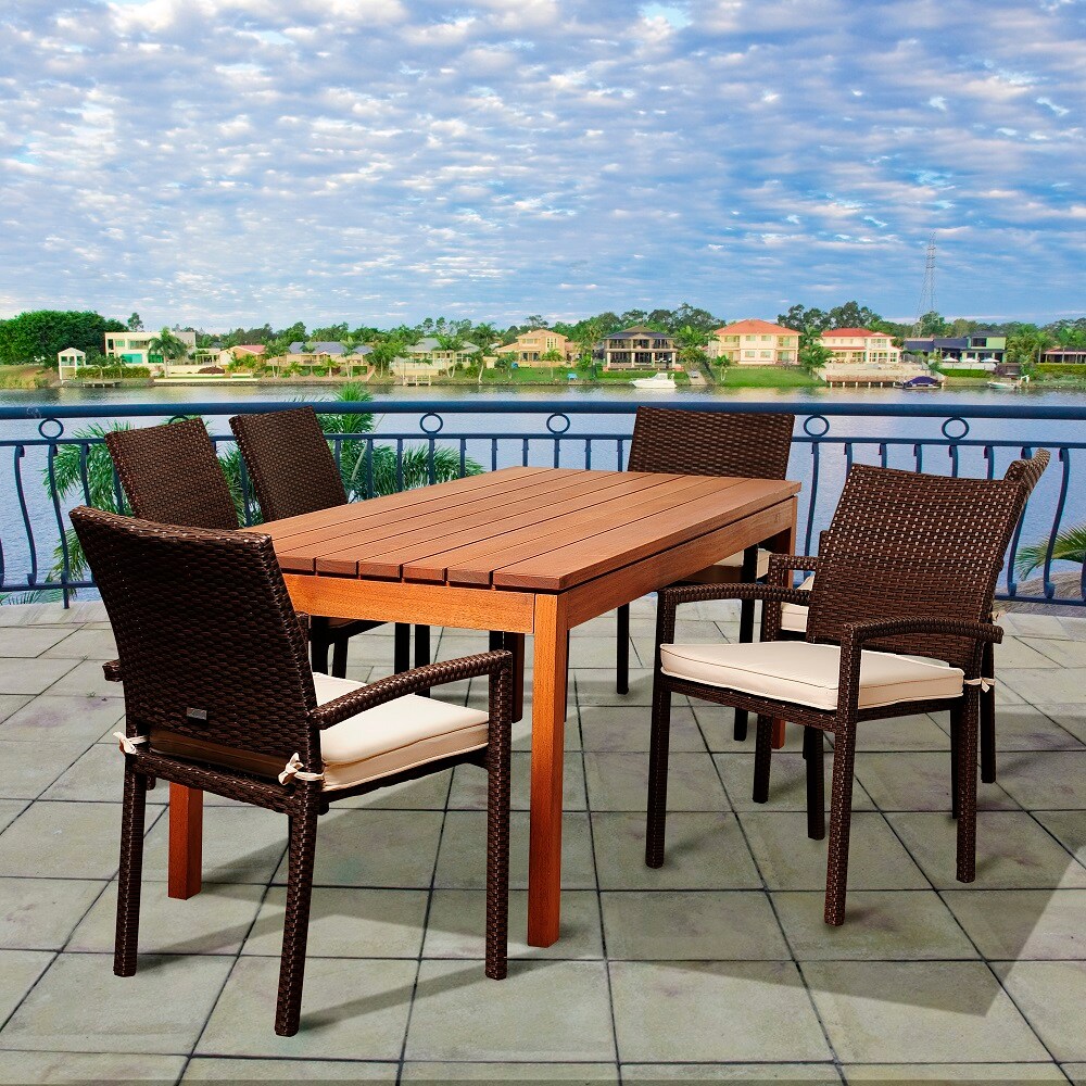 Envelor Maynard 7 Piece Brown Wicker Patio Dining Set With Off White Cushions In The Patio