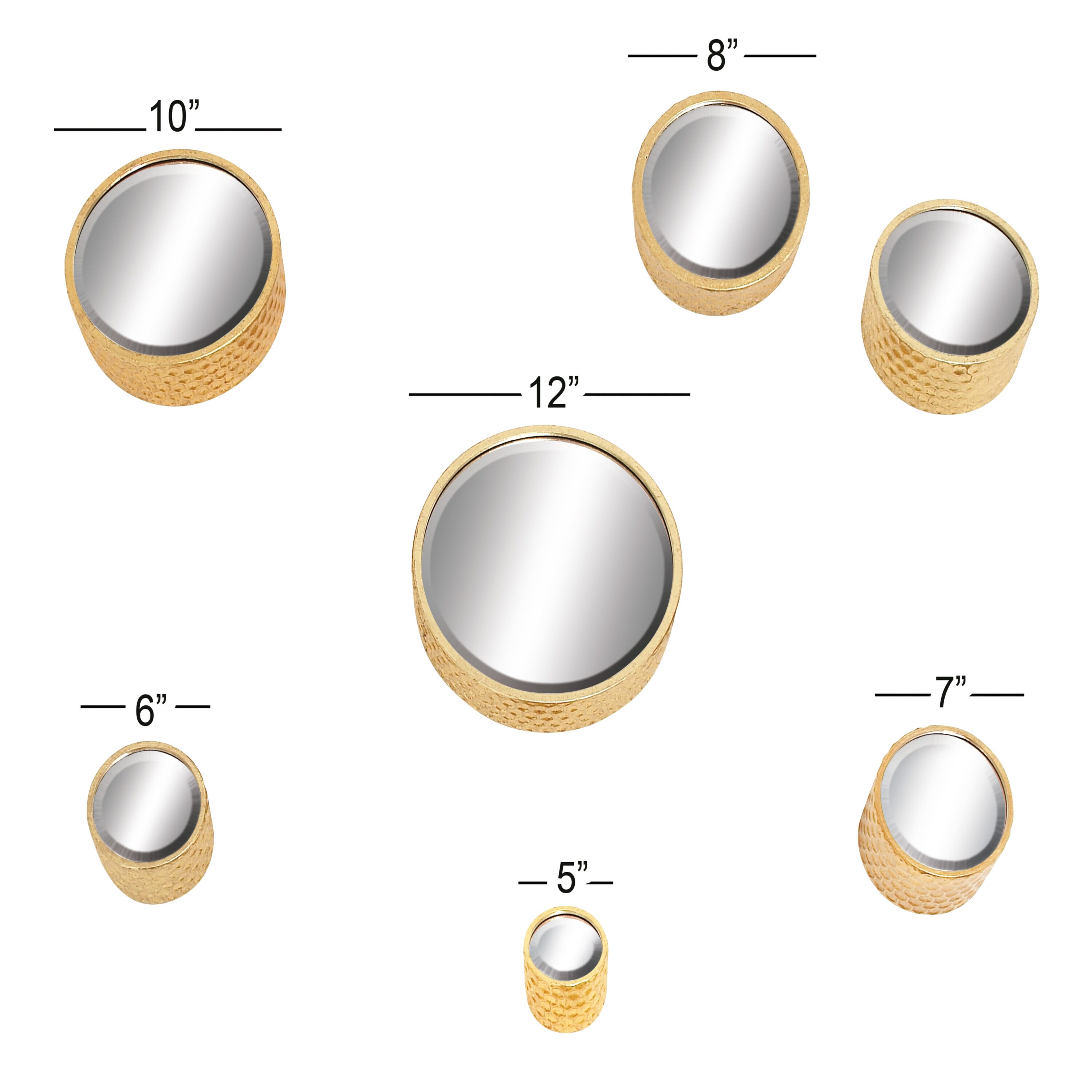 Decmode 12 in. Round Wall Mirror - Set of 7 Gold