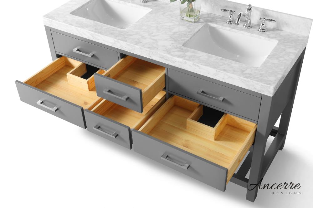 Elizabeth 60'' Sapphire Gray Double Vanity with Carrara Marble Top