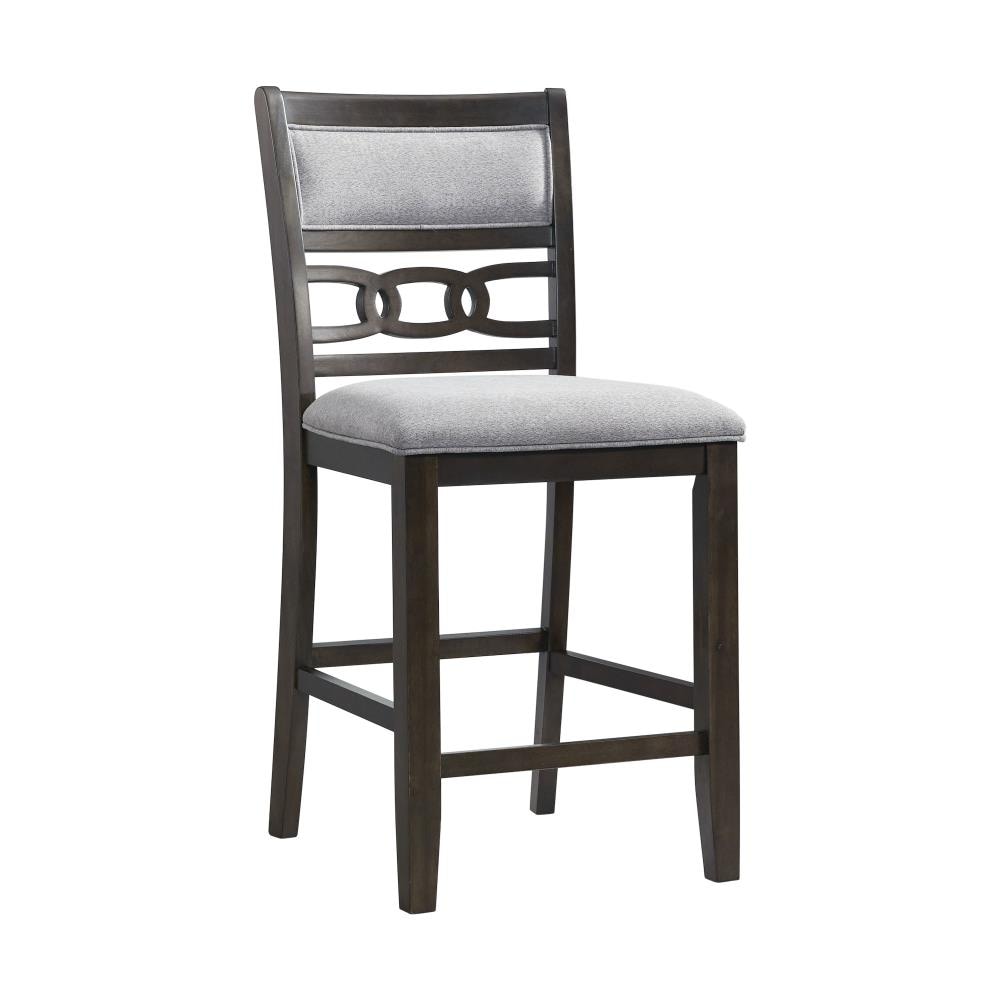 Walnut Counter Height Dining Set with Gray Upholstered Chairs