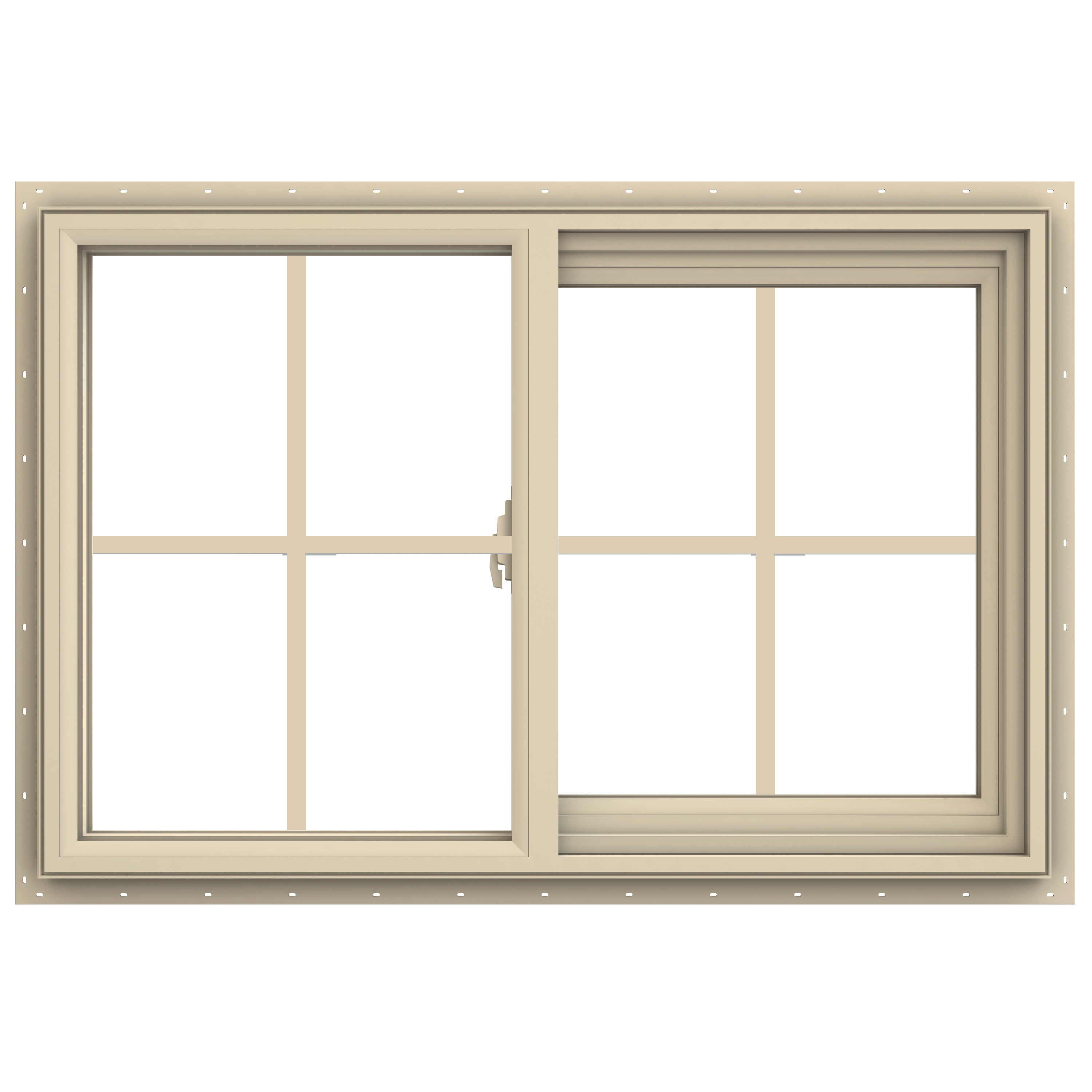 JELD-WEN LOWOLJW138500687 V-2500 35-1/2-in x 23-1/2-in Almond Exterior Almond Interior Right-Handed Vinyl Sliding Window Annealed Glass with Grids (Full Screen Included)
