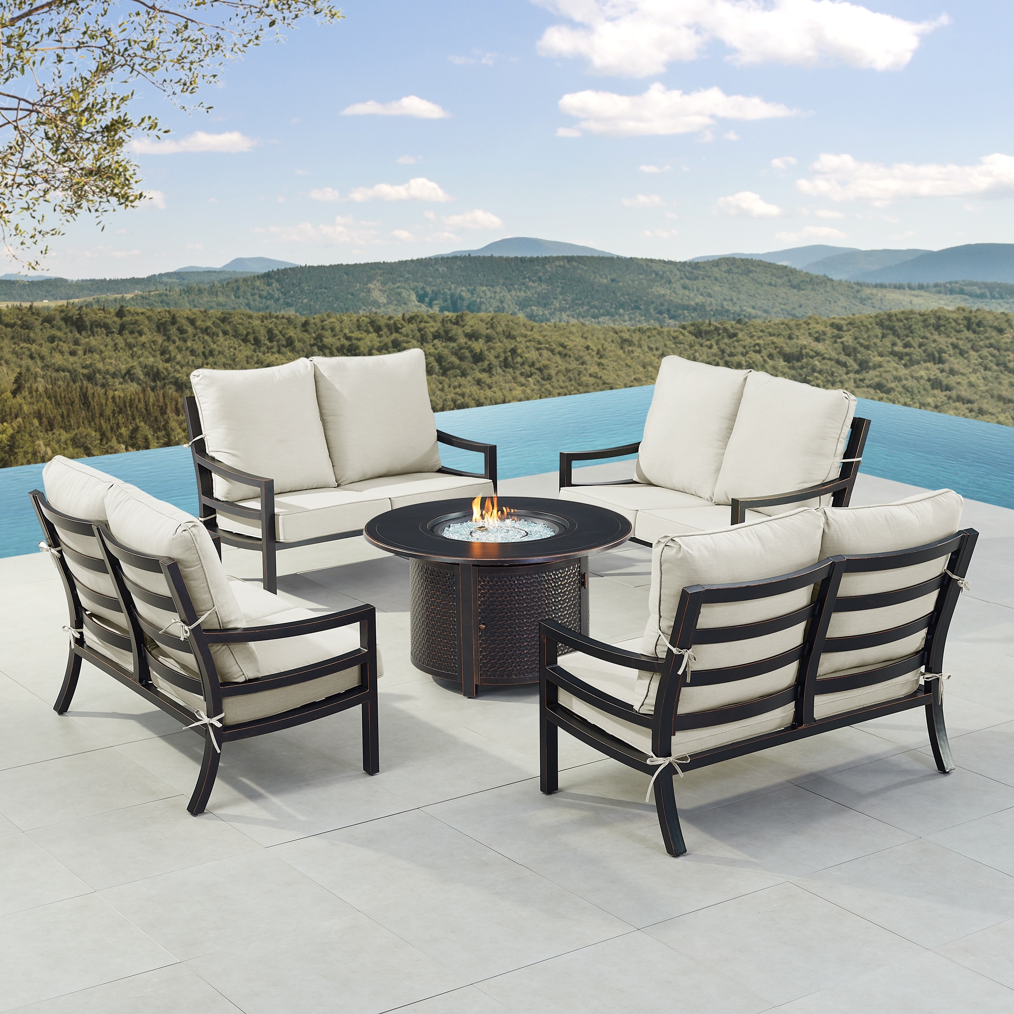 Oakland Living HUDSON4LSMATERALGCU 24-Piece Patio Conversation Set with Gray Cushions