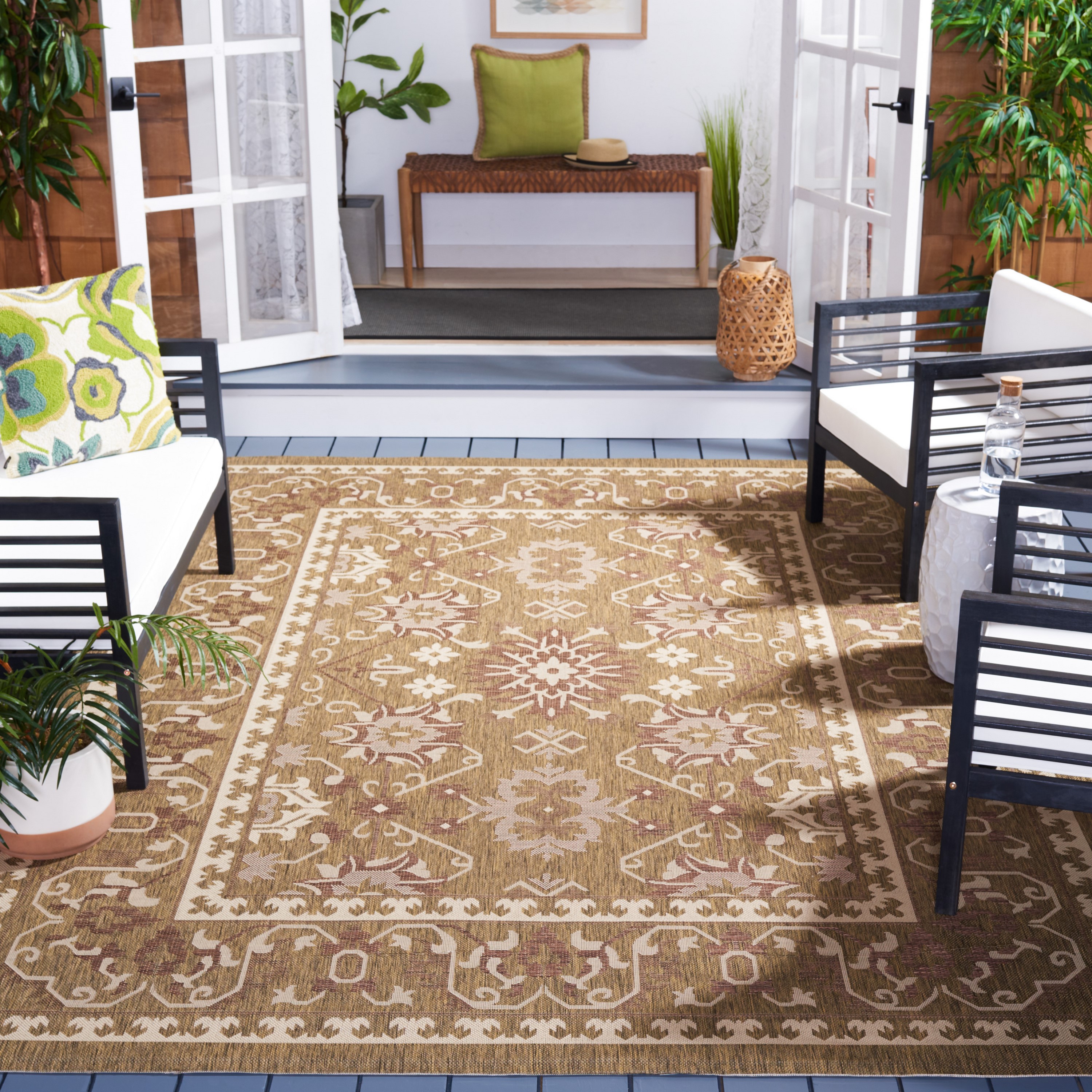 Safavieh CY6727-22-8 Courtyard Bahia 8 x 11 (ft) Loomed Polypropylene Brown/Creme Rectangular Indoor/Outdoor Abstract Area rug
