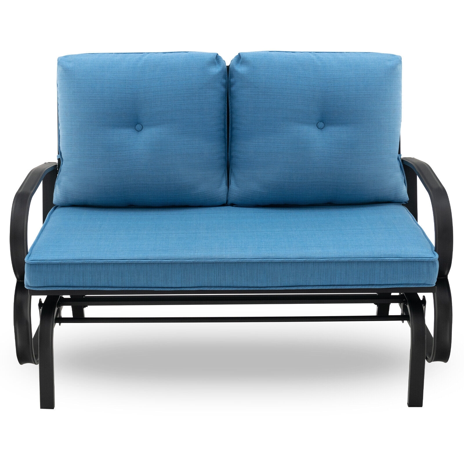 WELLFOR TDG10186NY CW Patio Chair Black Steel Frame Rocking Chair with Blue Cushioned Seat