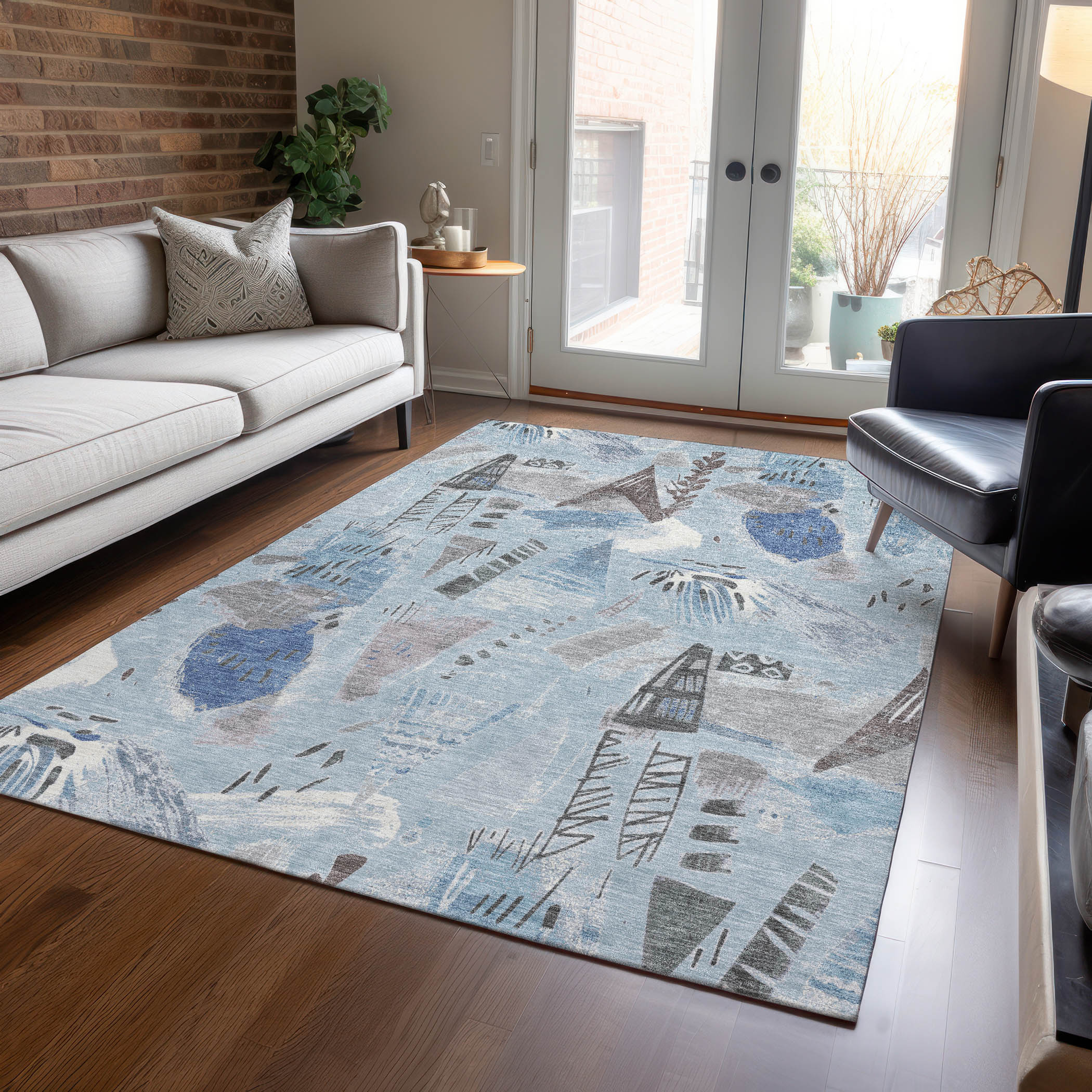 Addison Rugs ACN1579SK5X8 Chantille ACN1579SK 5 x 7 (ft) Polyester Sky Rectangular Indoor/Outdoor Geometric Machine washable Area rug