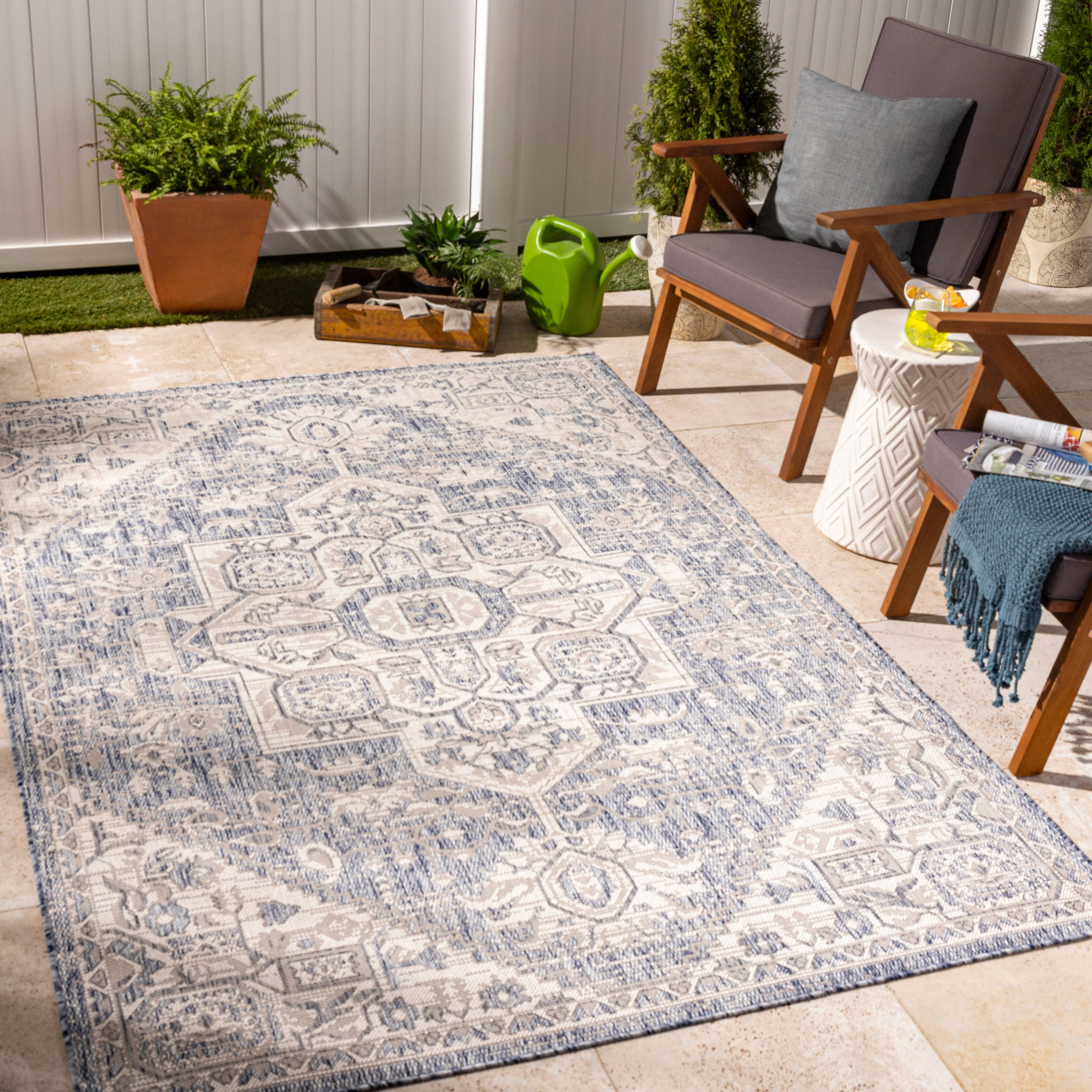 Livabliss TRG2390-679 Tuareg 7 x 9 (ft) Polypropylene Blue Rectangular Indoor/Outdoor Medallion Oriental Area rug