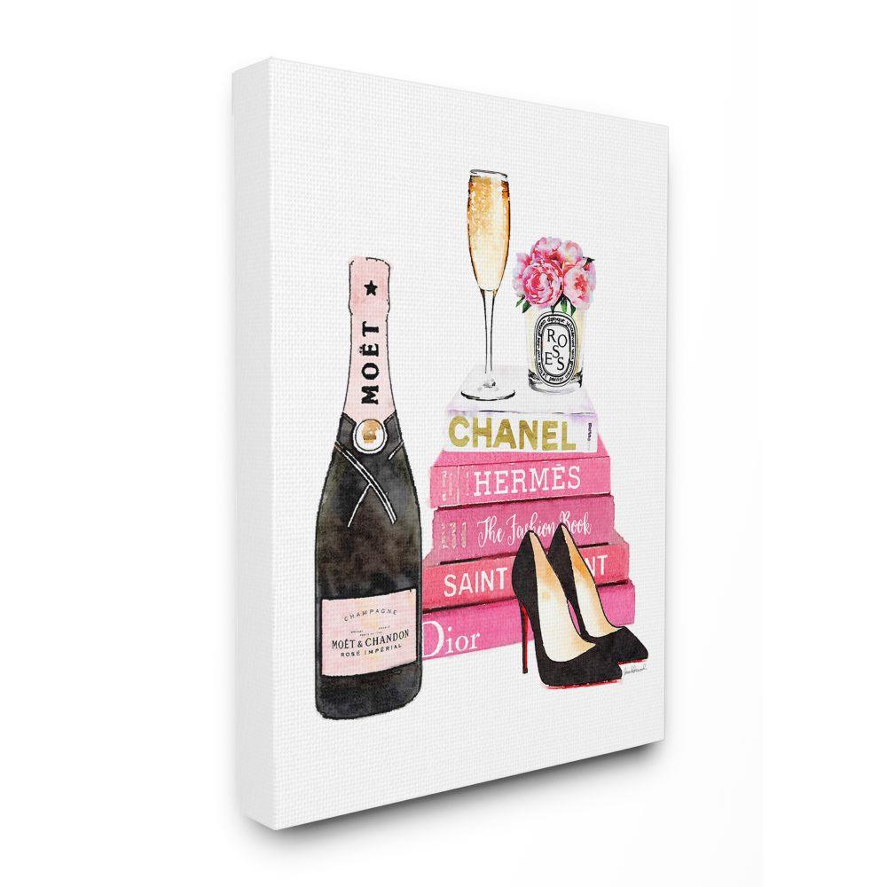 Stupell Industries AGP-112-CN-36X48 Glam Pink Fashion Book Champagne Hells and Flowers Amanda Greenwood 48-in H x 36-in W Abstract Print on Canvas