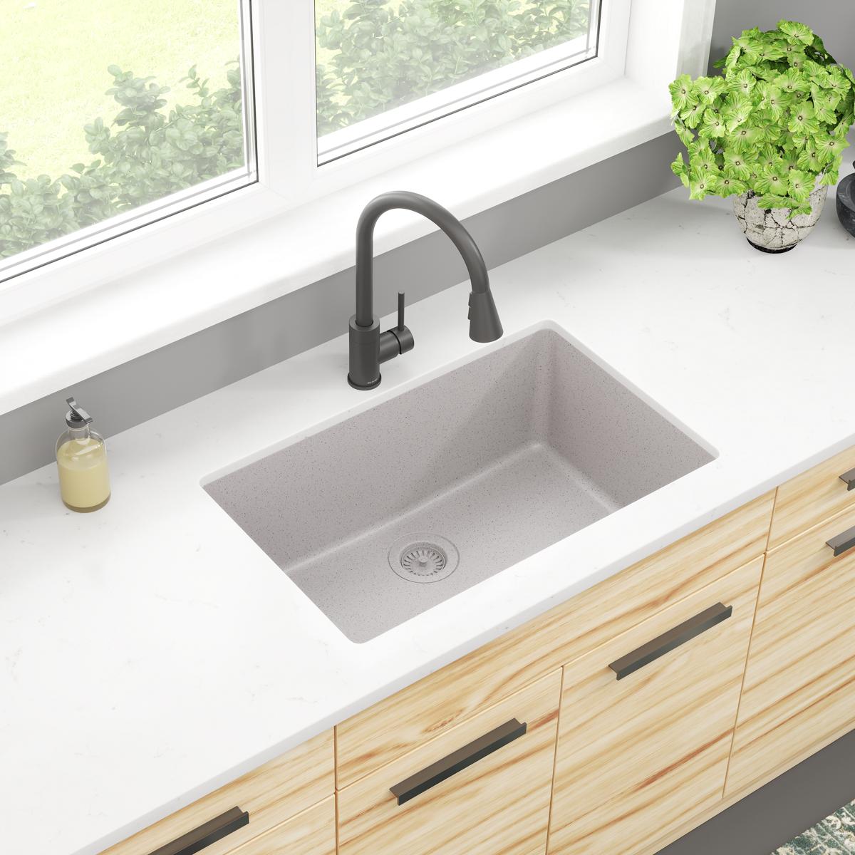 Elkay ELGRU13022GS0 Quartz Classic Undermount 29.5-in x 18.75-in Quartz Single bowl Kitchen Sink