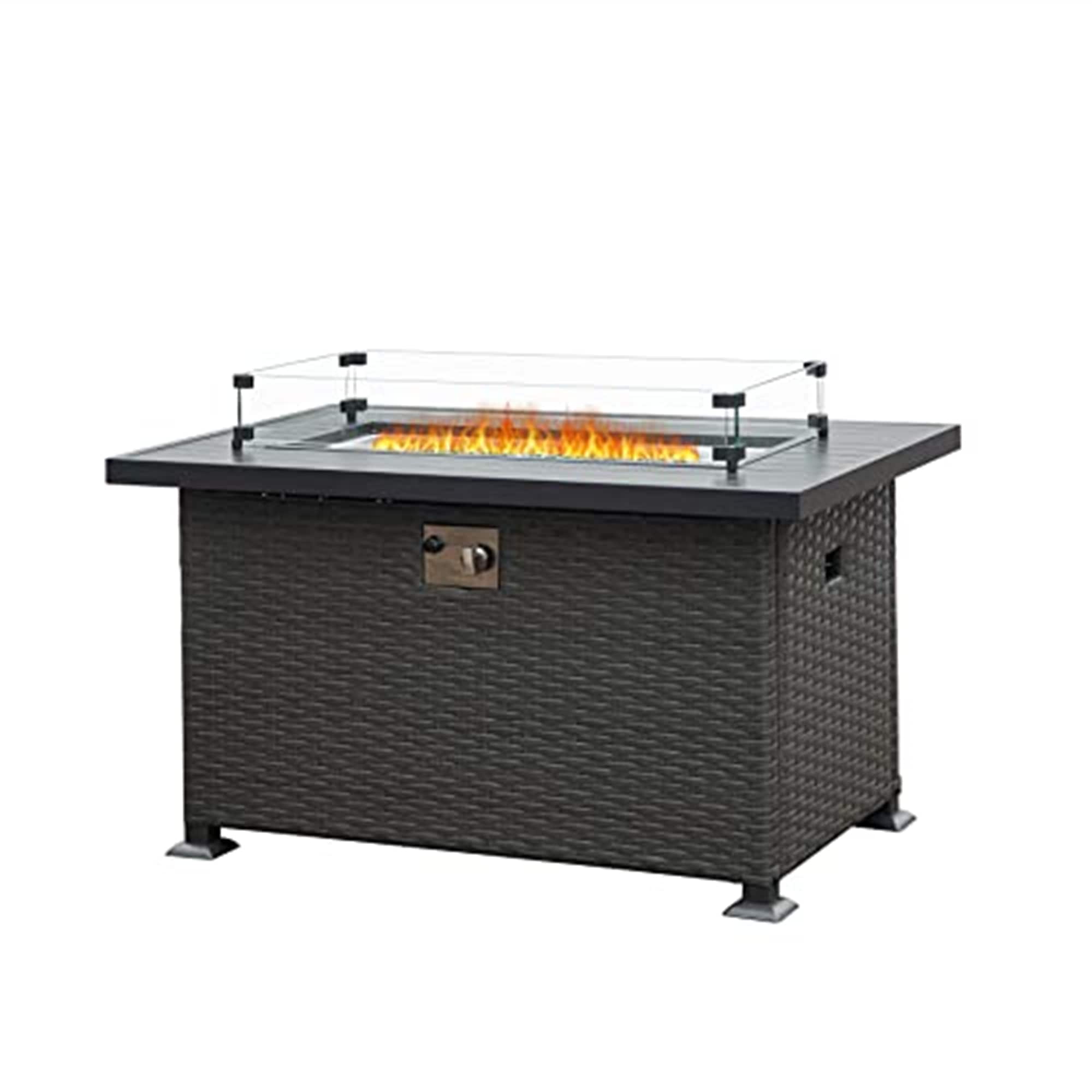 Kahomvis AS-QPW8-018 43.3-Inches W Dark Gray Wicker Rectangle Liquid propane Fire pit table