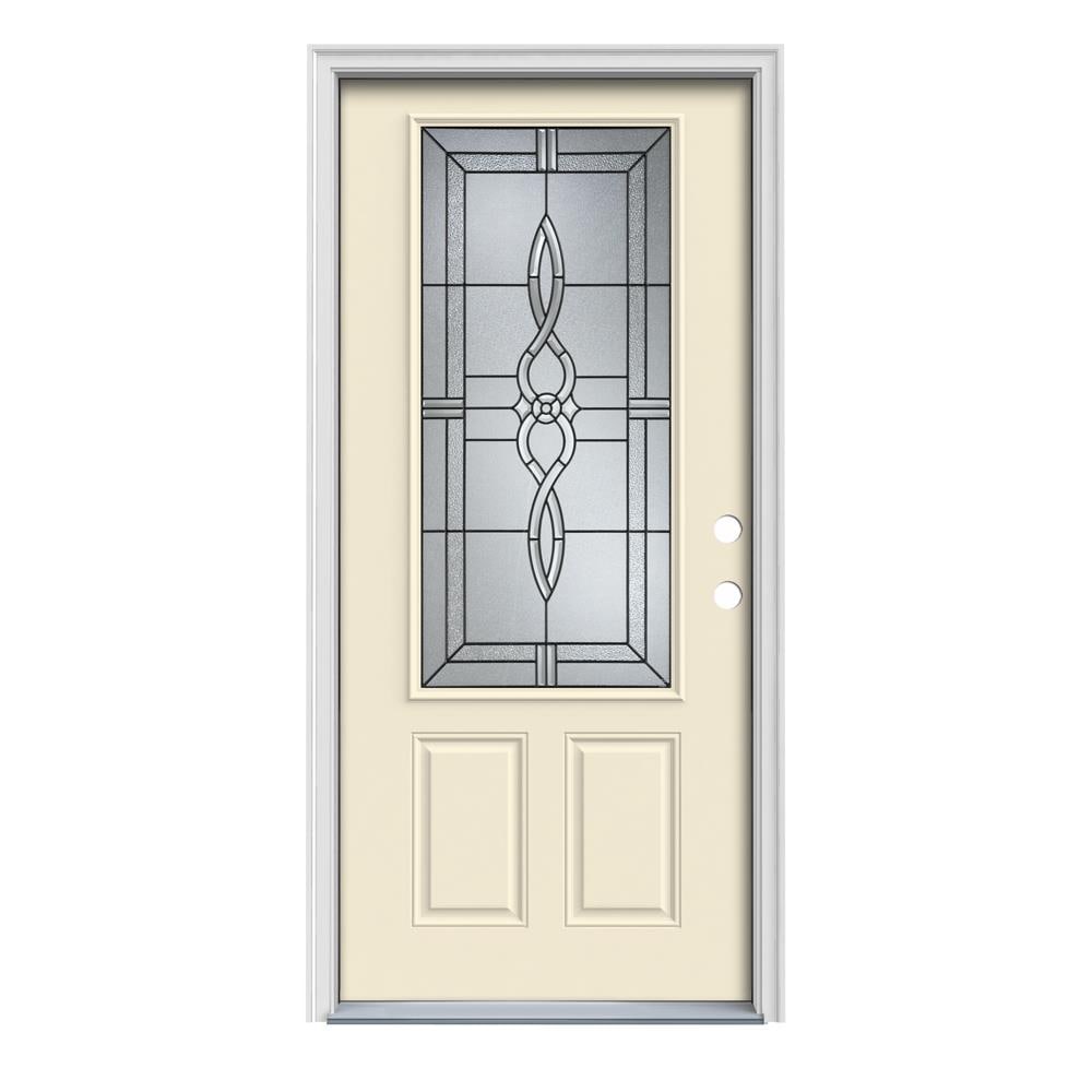 JELD-WEN LOWOLJW166700541 Calista 32-in x 80-in x 4-9/16-in Steel 3/4 Lite Left-Hand Inswing Bisque Painted Prehung Front Door with Brickmould Insulating Core