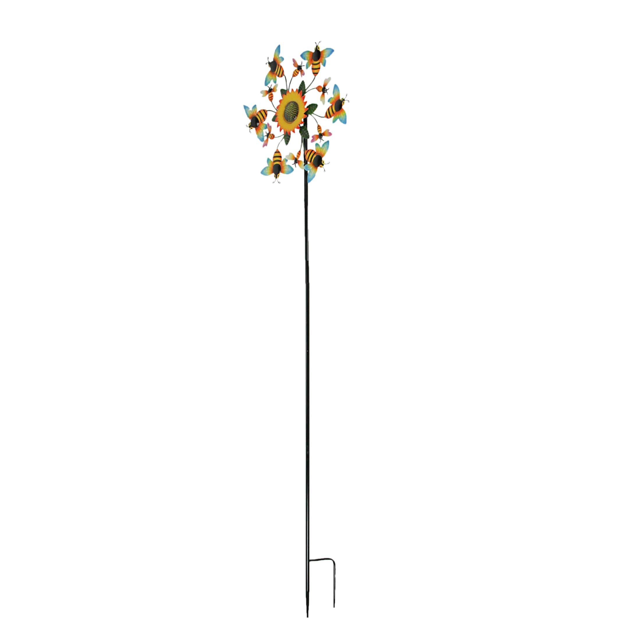 Things2Die4 - Yellow and Black Honeybee and Flower Garden Twirler Wind Spinner Stake 72 Inch