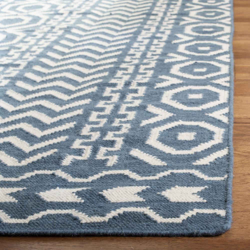Dark Blue and Ivory Geometric Wool Cotton Area Rug, 6' x 9'
