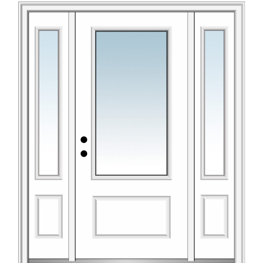MMI DOOR ZZ29442R 64-in x 80-in x 6-9/16-in Fiberglass 3/4 lite Right-hand inswing Primed Prehung Front Door with Sidelights with Brickmould Insulating core