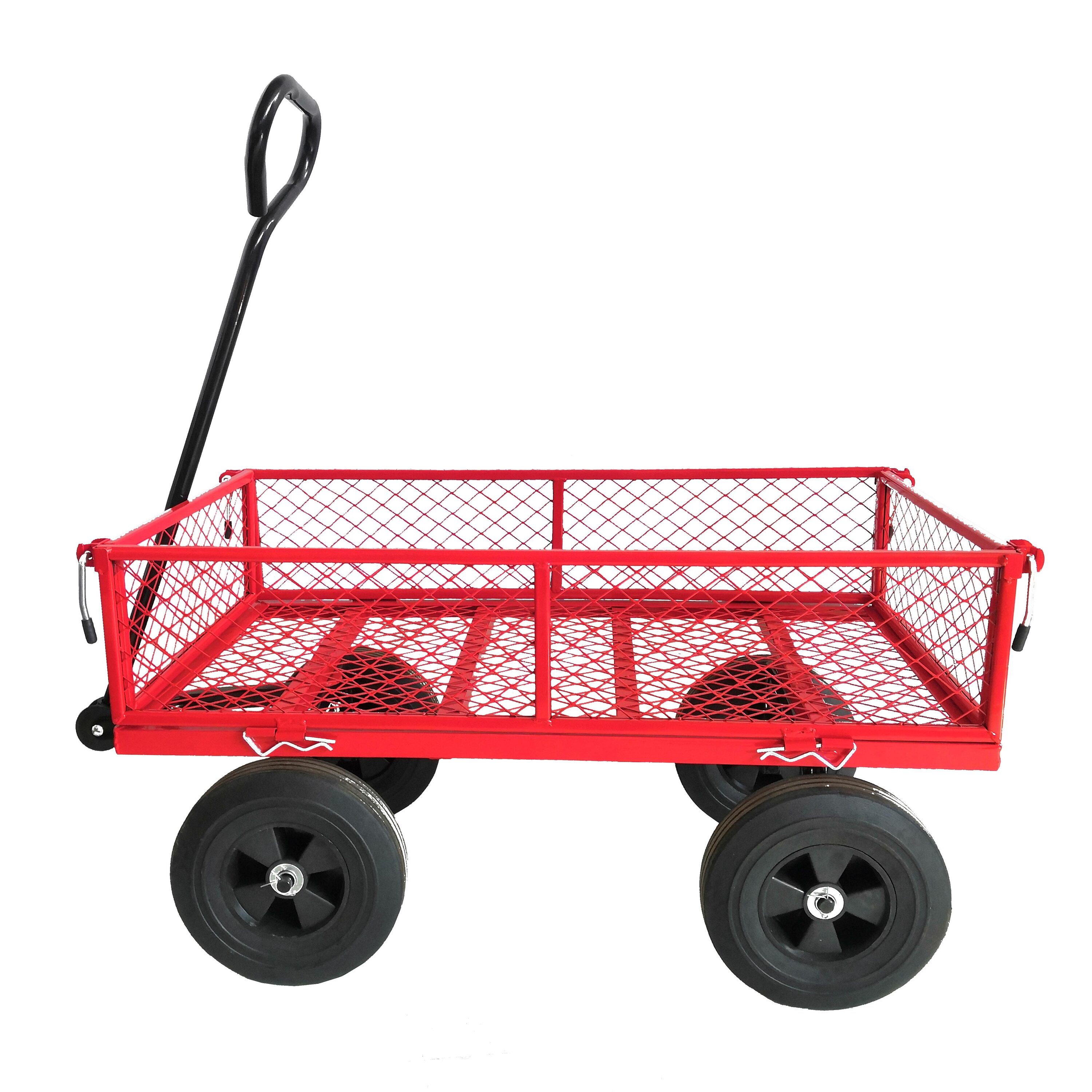 Bayfeve Patio Yard Cart Metal Tools Cart Wagon Cart Garden Cart in Red | BF-8023-74QL
