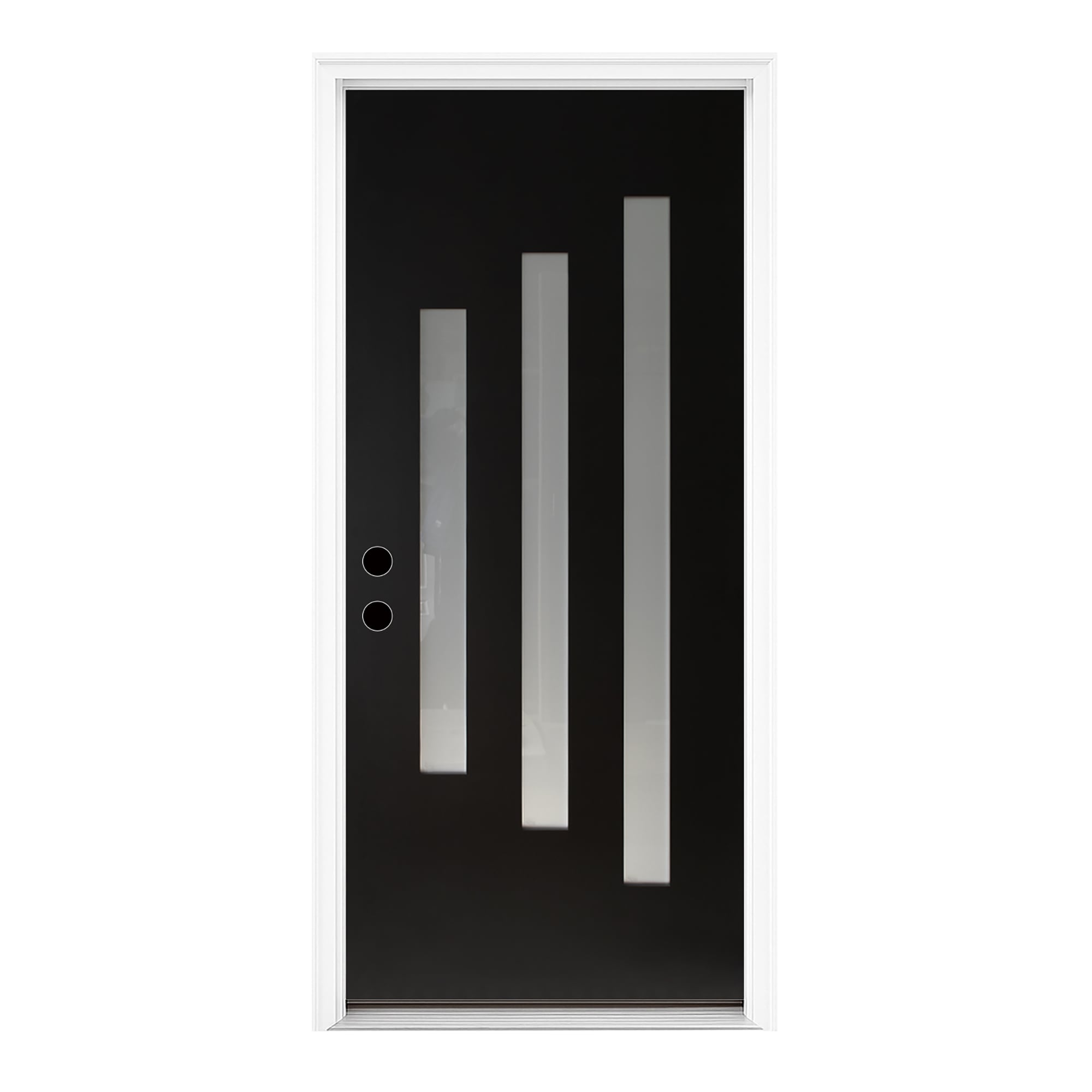Fun Orange Knock-Down Front Entry Door with White Vinyl Frame 36-in x 80-in x 4-9/16-in Fiberglass Right-hand inswing Black Painted Residential Insulating core Front Door
