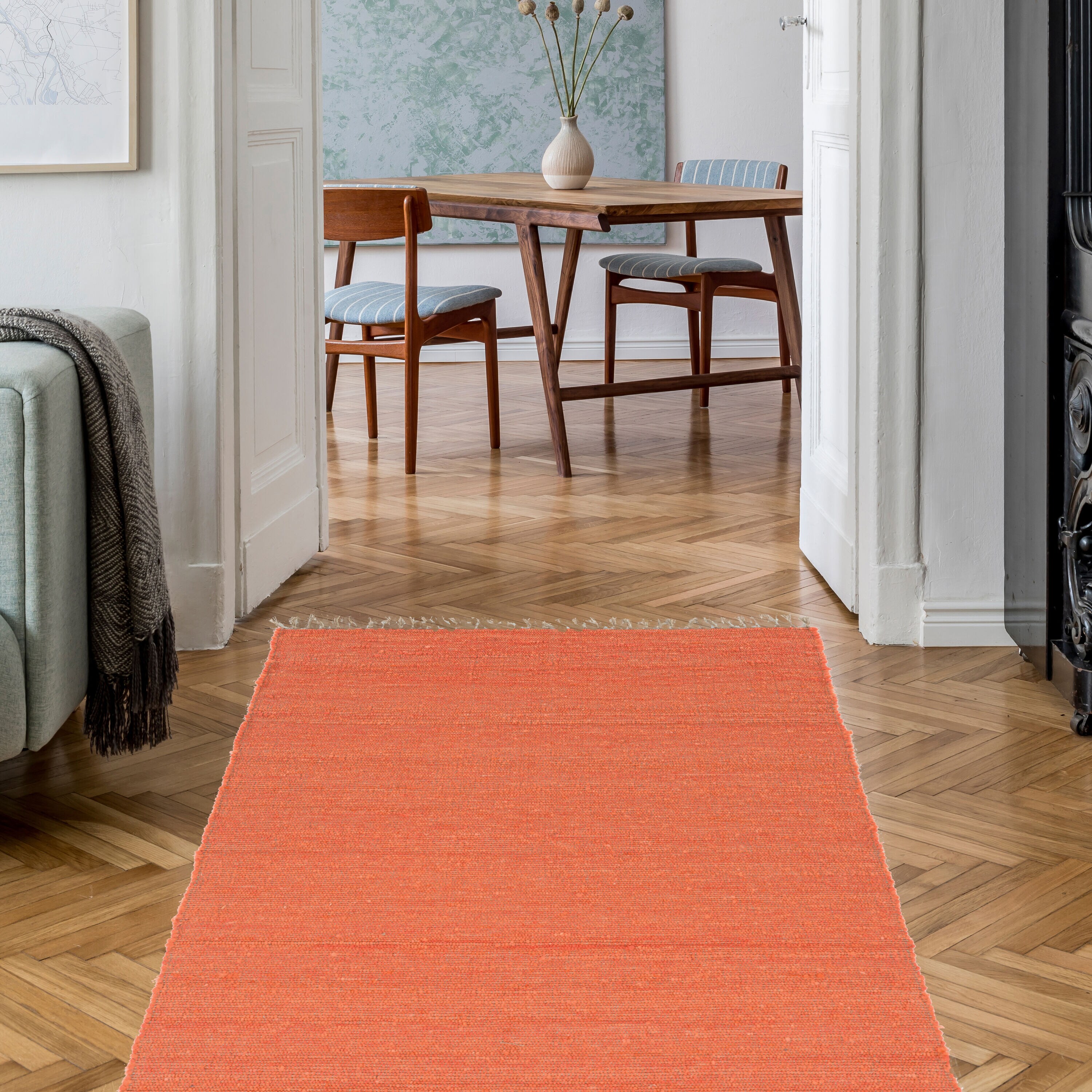 4x6 Area Rug, Vintage Burnt Orange Coral Green Blue Kitchen