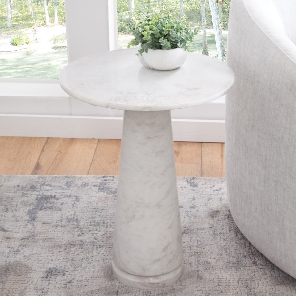 Steve Silver - Joni 18-in W x 23.25-in H White Granite/Marble Round Modern End Table
