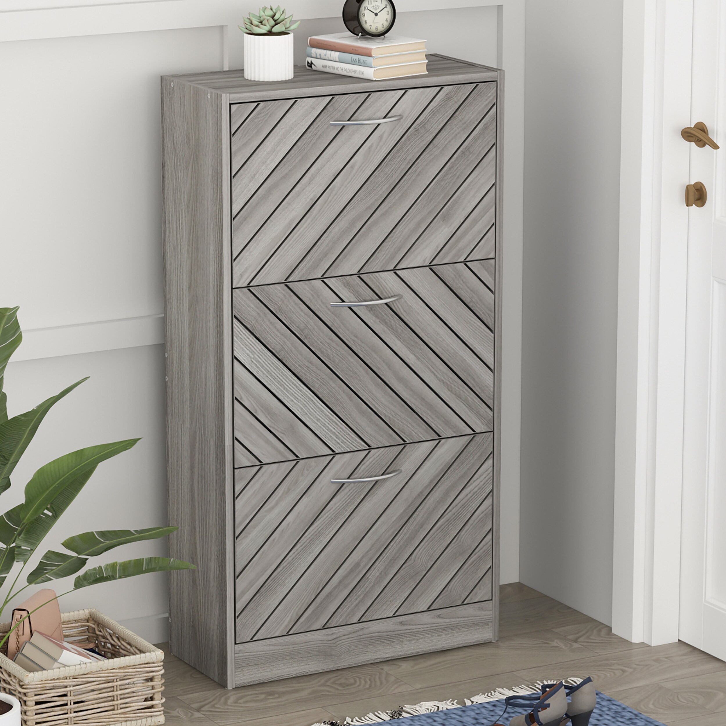 FUFU&GAGA 42.3 in. H x 22.4 in. W Gray Shoe Storage Cabinet with 3
