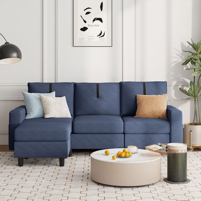 Jarenie 80.32-in Modern Blue Polyester/Blend Sectional in the Couches ...