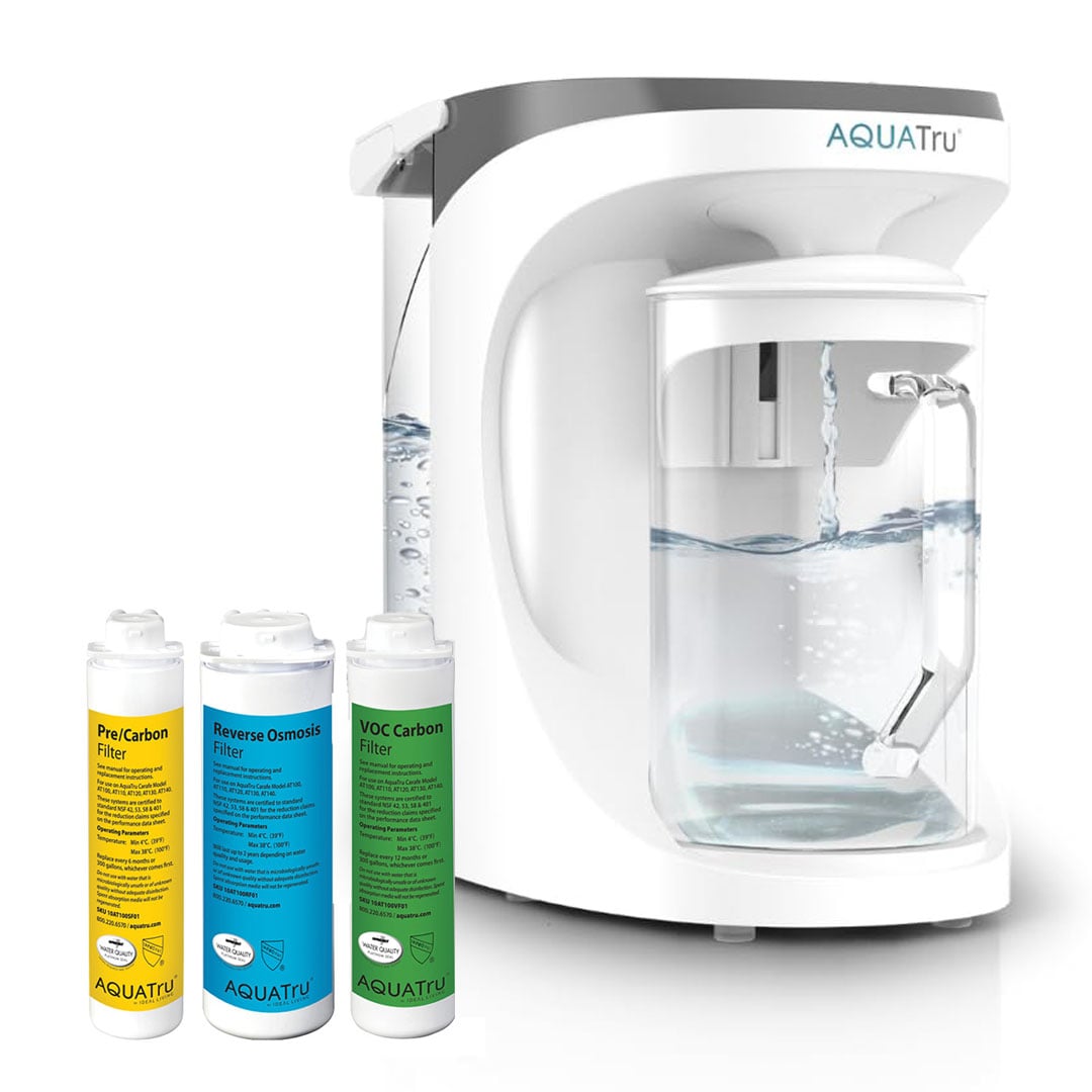 AquaTru 90AT100ATA01 Countertop 8-Cup White Glass Water filter pitcher