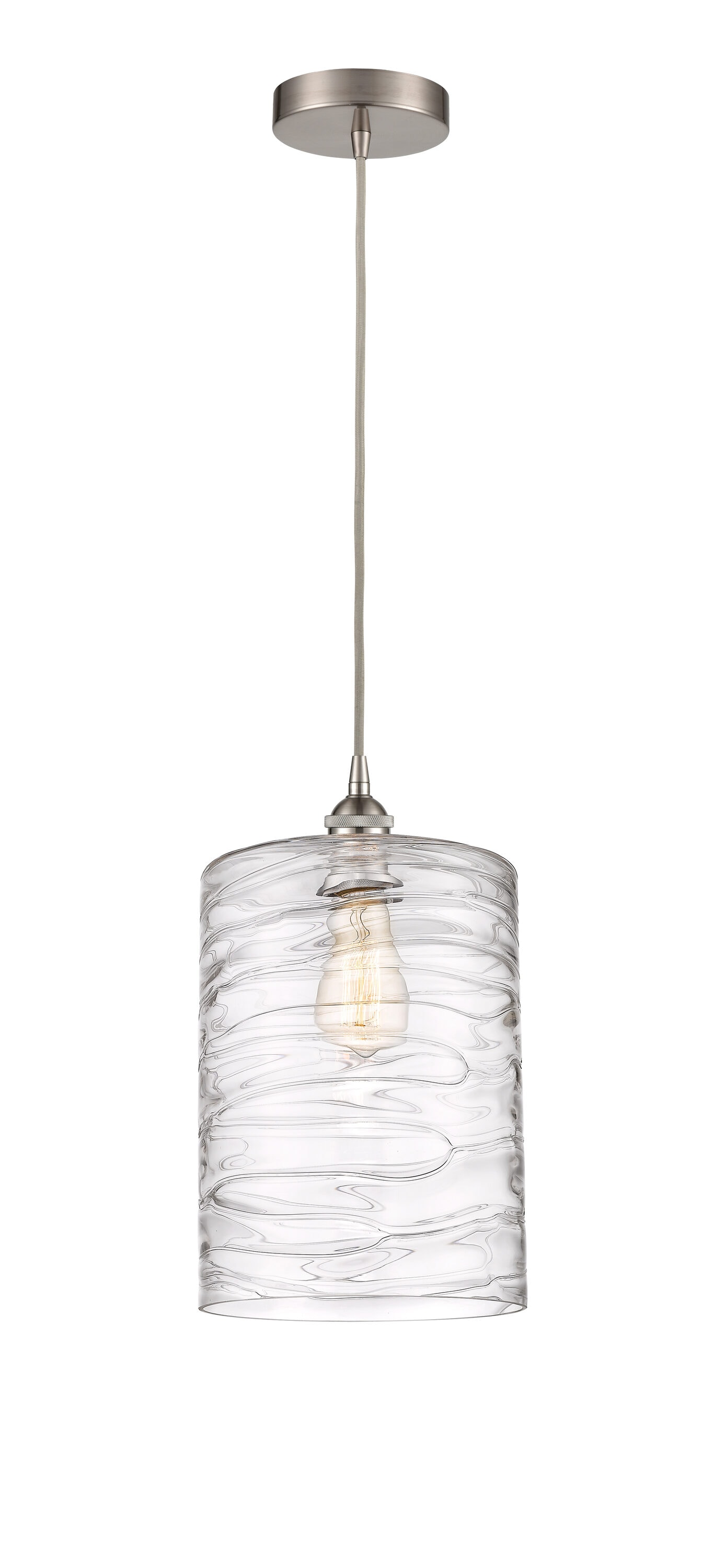 Innovations Lighting 616-1P-SN-G1113-L Cobbleskill Brushed Satin Nickel Industrial Textured glass Drum Medium Hanging Pendant light