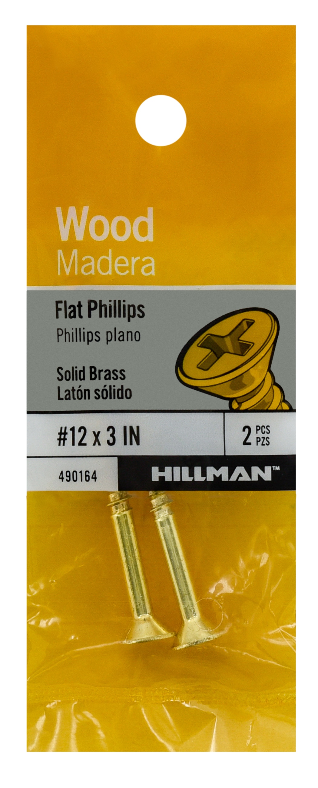 Hillman 490164 #12 x 3-in Brass Interior Wood screws ( 2 -Per Box )