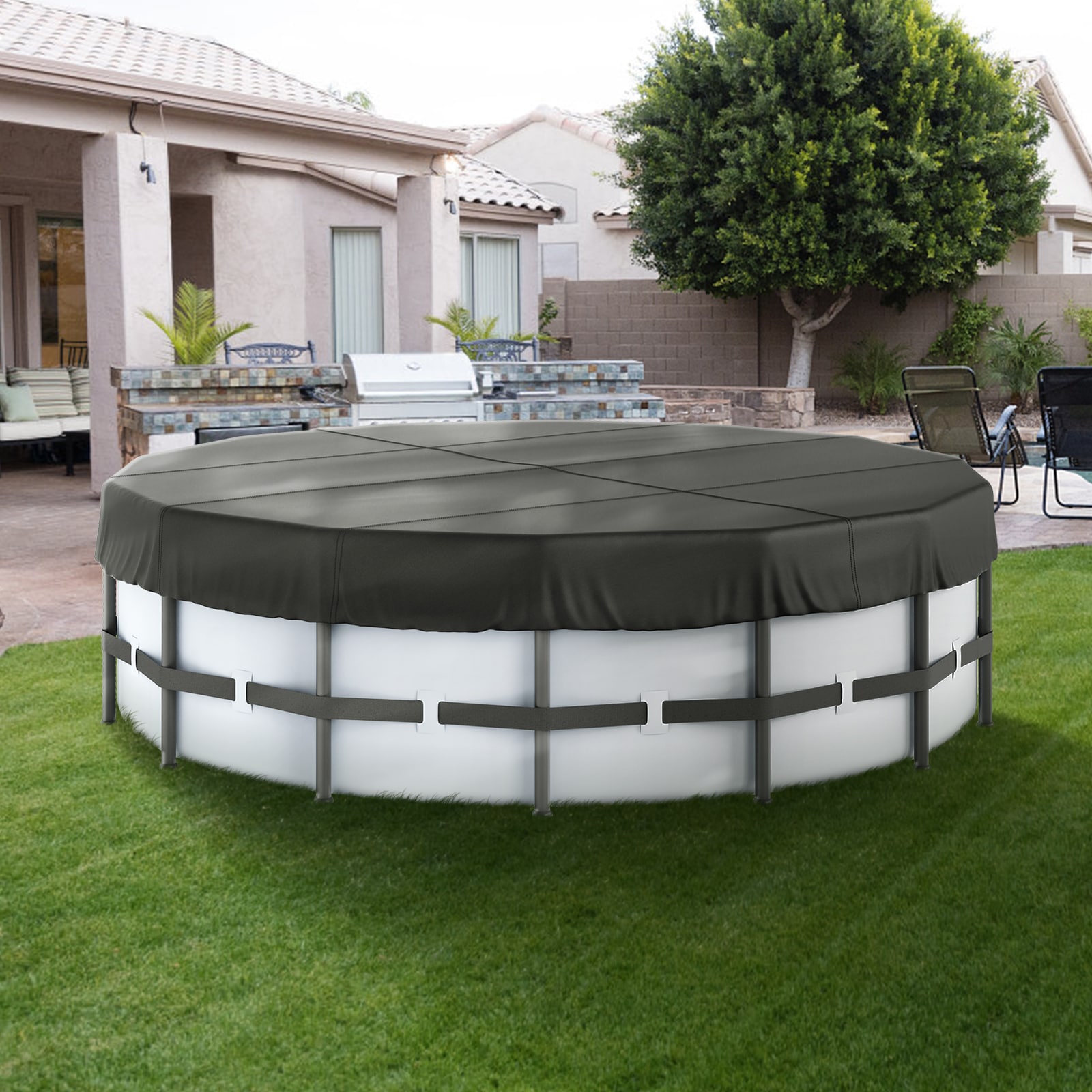 VEVOR 16-ft x 16-ft Pool Safety Cover PVC Winter Round Pool Cover ...