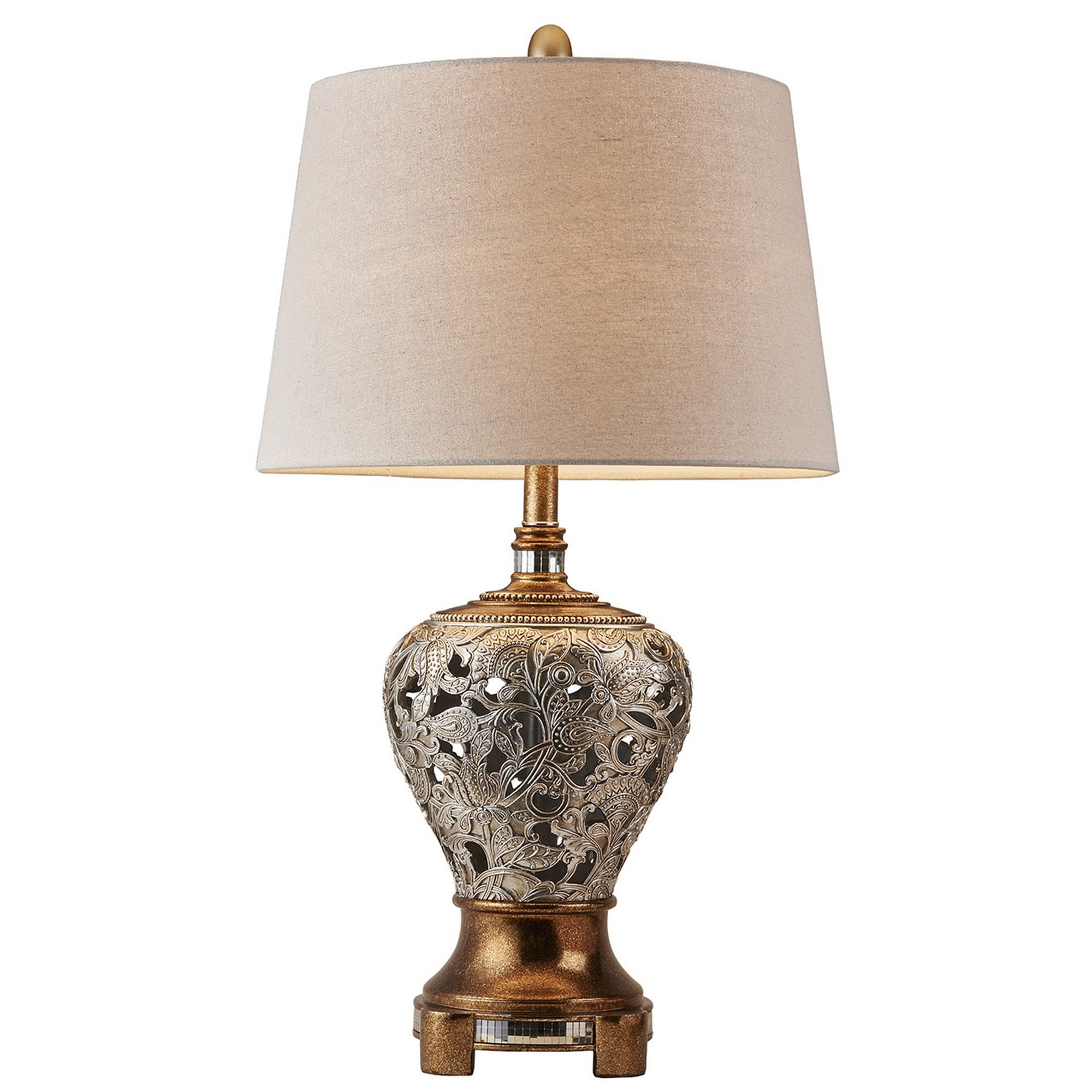 Benzara BM240417 30-in Silver and Gold LED 3-way Table Lamp with Fabric Shade