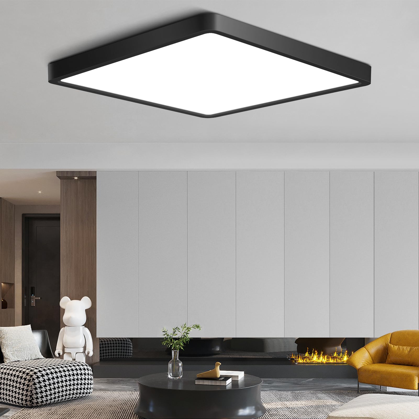 LAIFUCAM  12 Inch 24W Square LED Flush Mount Ceiling Light Fixture 5000K Daylight White Slim Flat Panel Surface Mount Black