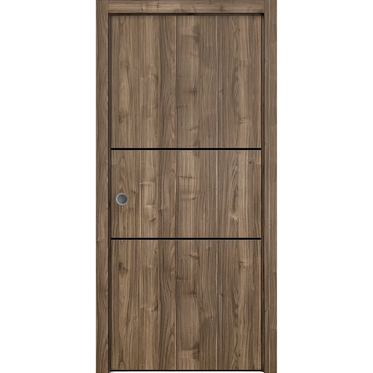 SARTODOORS Sliding French Pocket Door with - Planum 0014 Walnut - Kit Trims Rail Hardware - Solid Wood Interior Bedroom Sturdy Doors-30 x 80