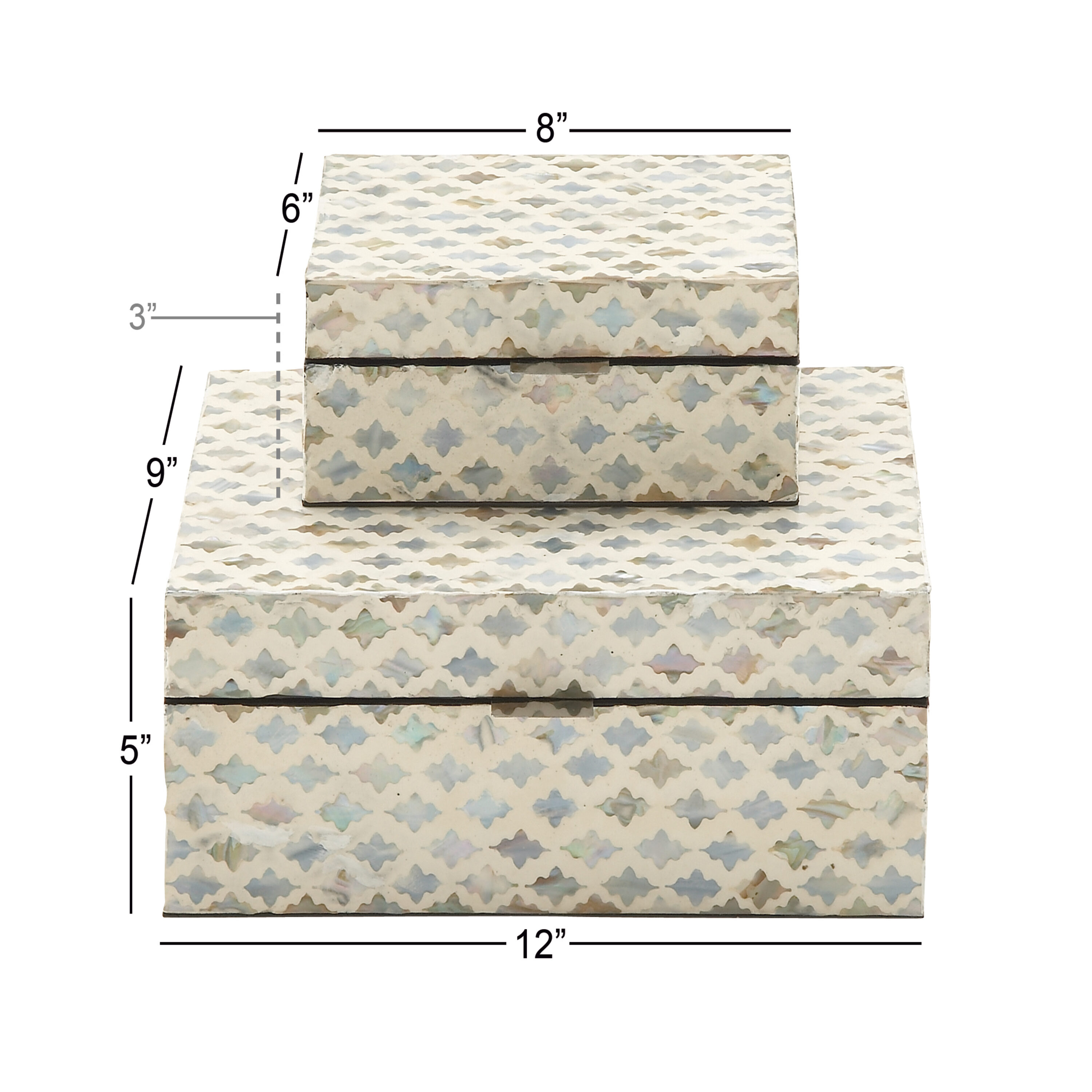 Cream Mother of Pearl Geometric Lidded Jewelry Boxes, Set of 2