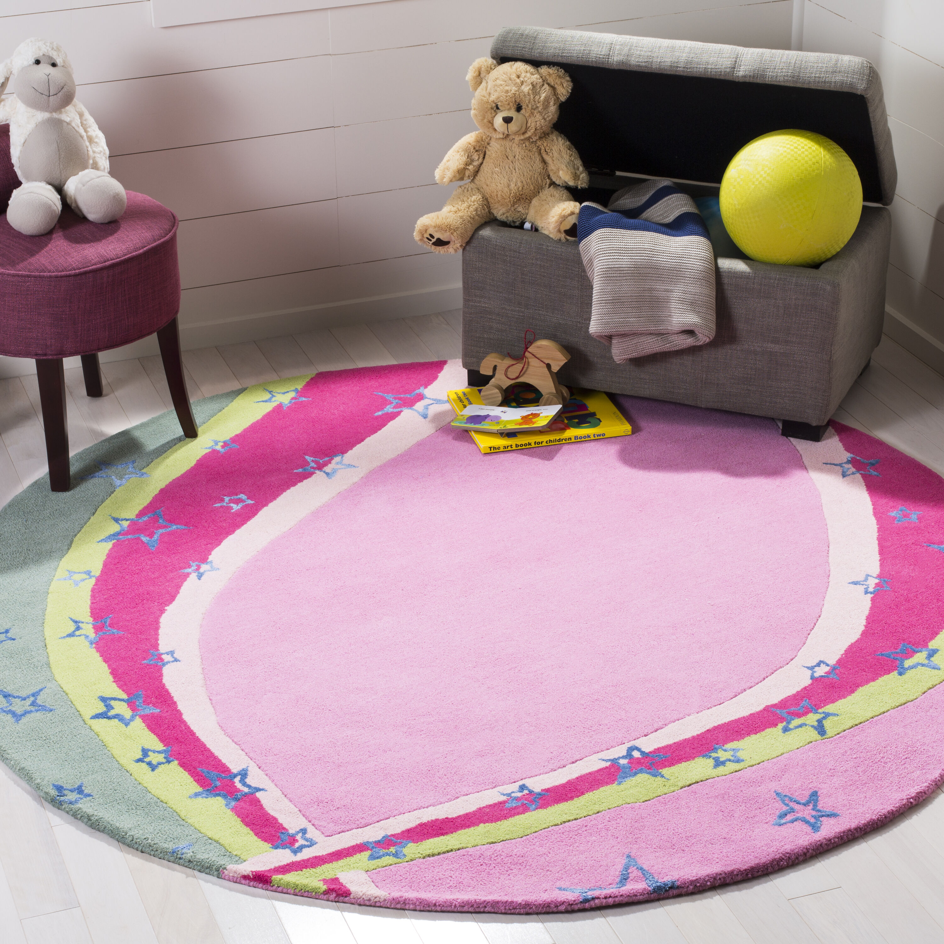  Sfk338 Green/Pink Kids 6ft x 6ft Round Rug