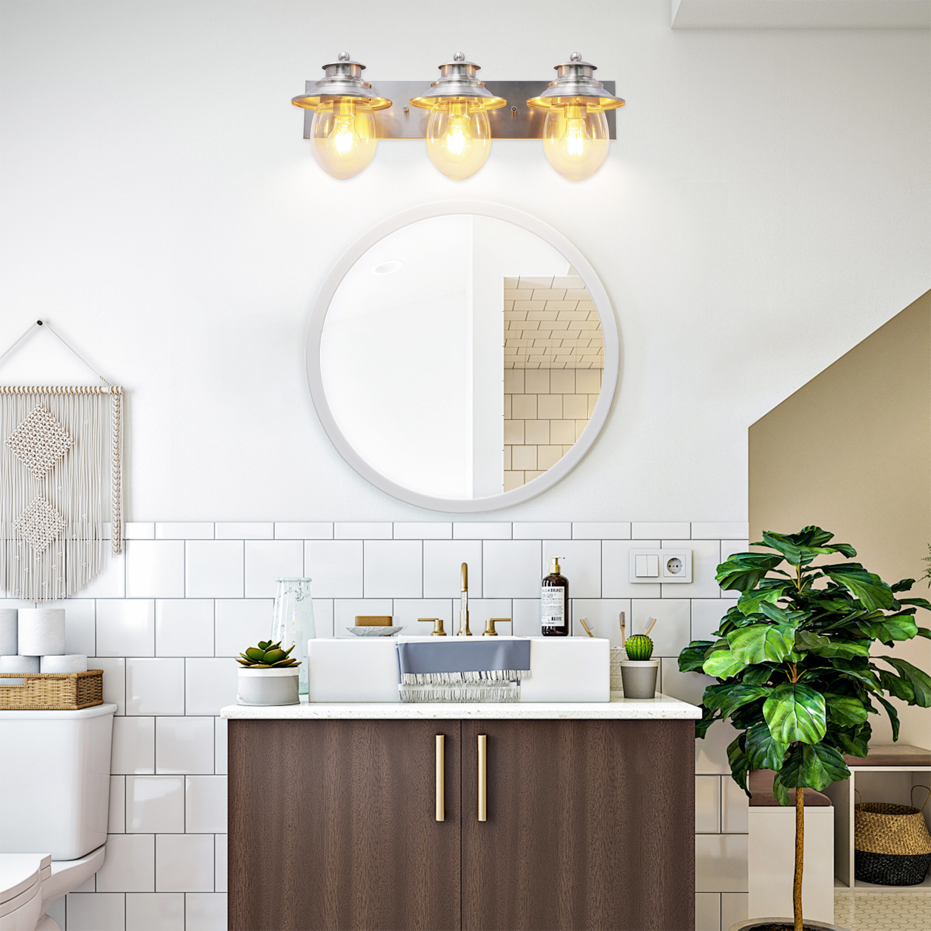 LTMATE LSWL086-BN JAZAVA 22.75-in 3 -Light Matte Nickel Mid-century Vanity light