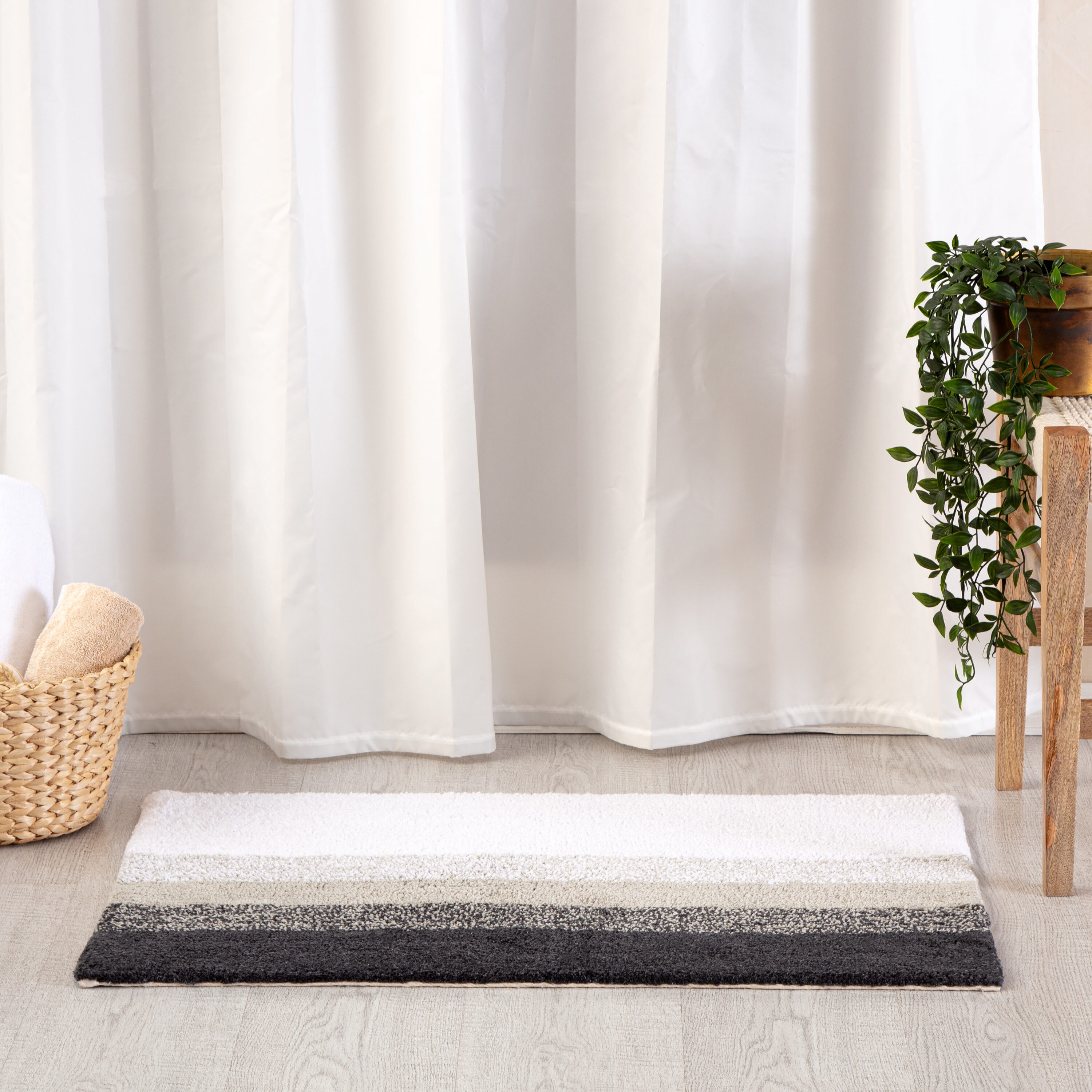 MH London Avebury Grey 24 in. x 60 in. Stripe Cotton Bath Mat, Gray