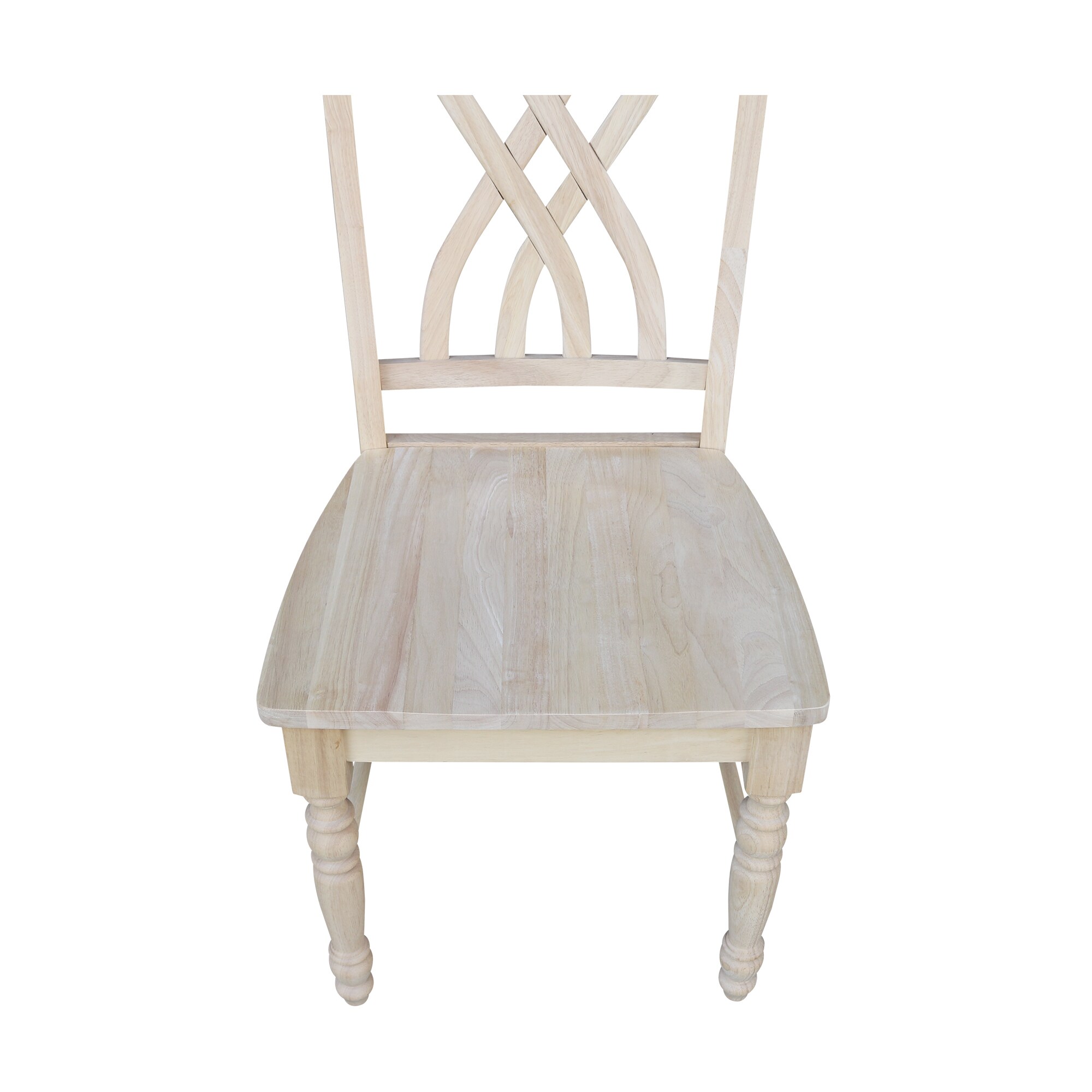 Set of Two Unfinished White Wood Lattice Dining Chairs