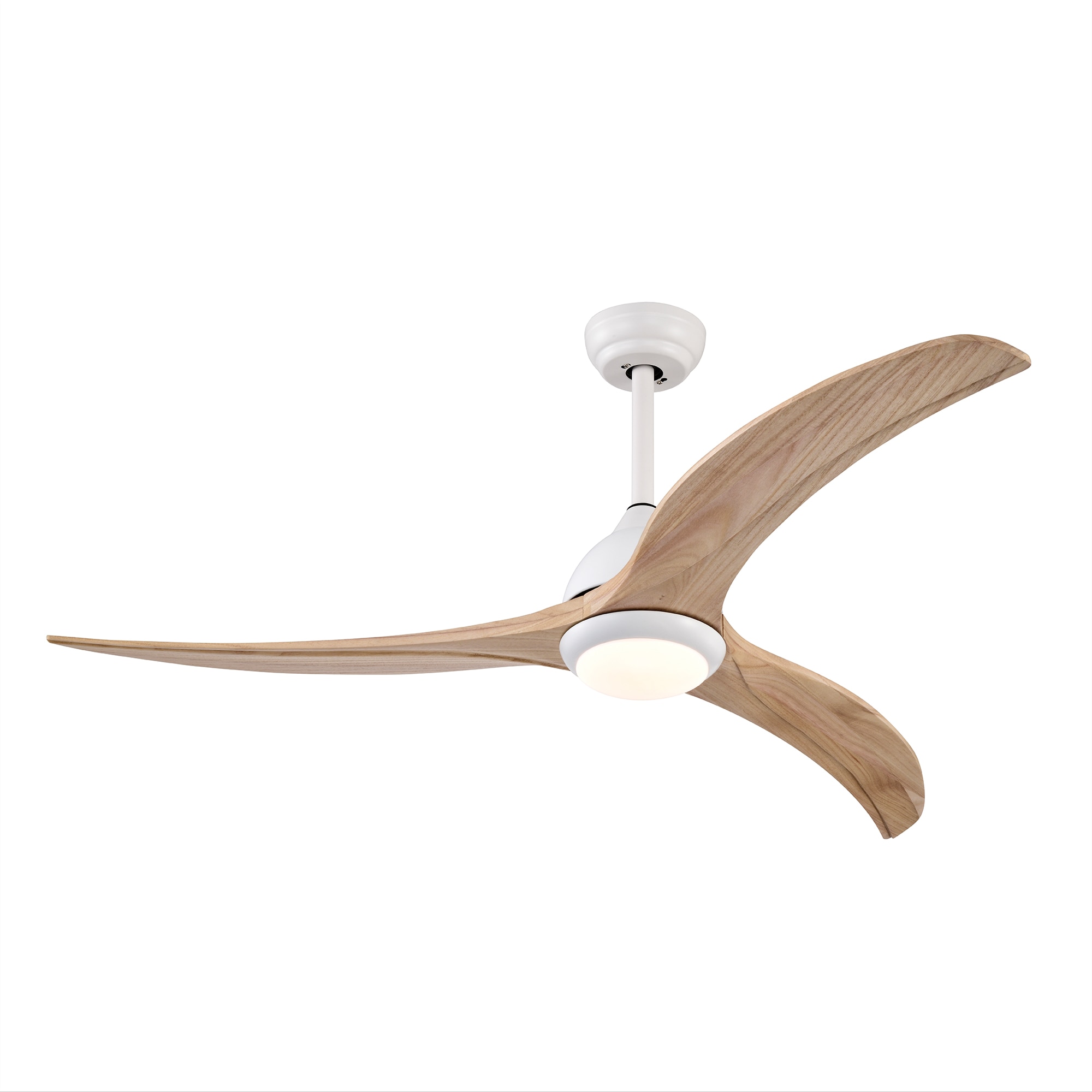 Tenleaf 52in Matte White Solid Wood Blades Ceiling Fan With Light Remote Control for Patio Living Room Bedroom Office