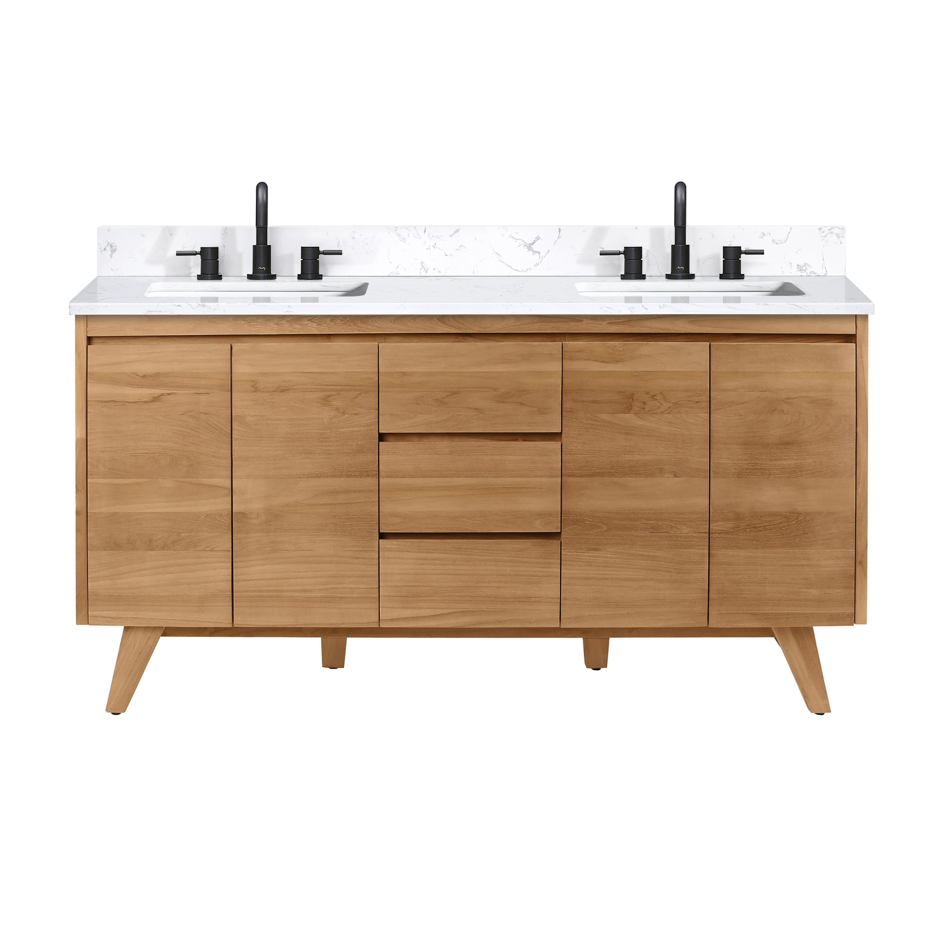 Coventry 61" Natural Teak Double Sink Vanity with Cala White Top