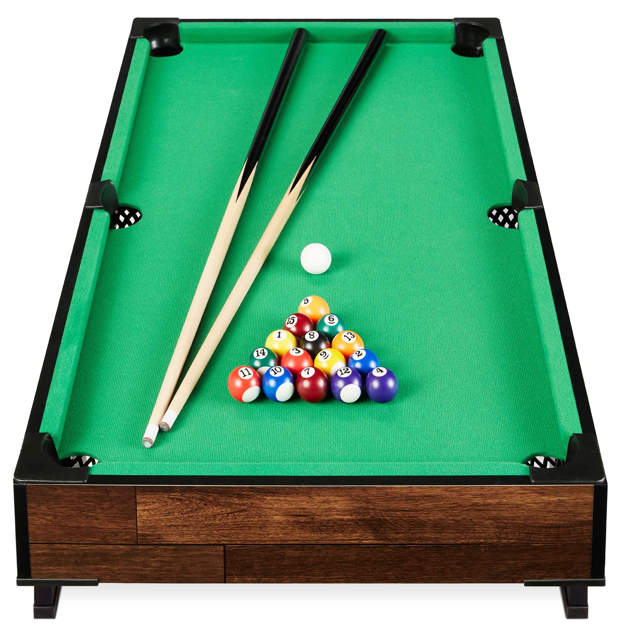 Best Choice Products SKY7220 40in Tabletop Billiard Table Pool Game Table w/ 2 Cue Sticks Ball Set Storage Bag - Walnut