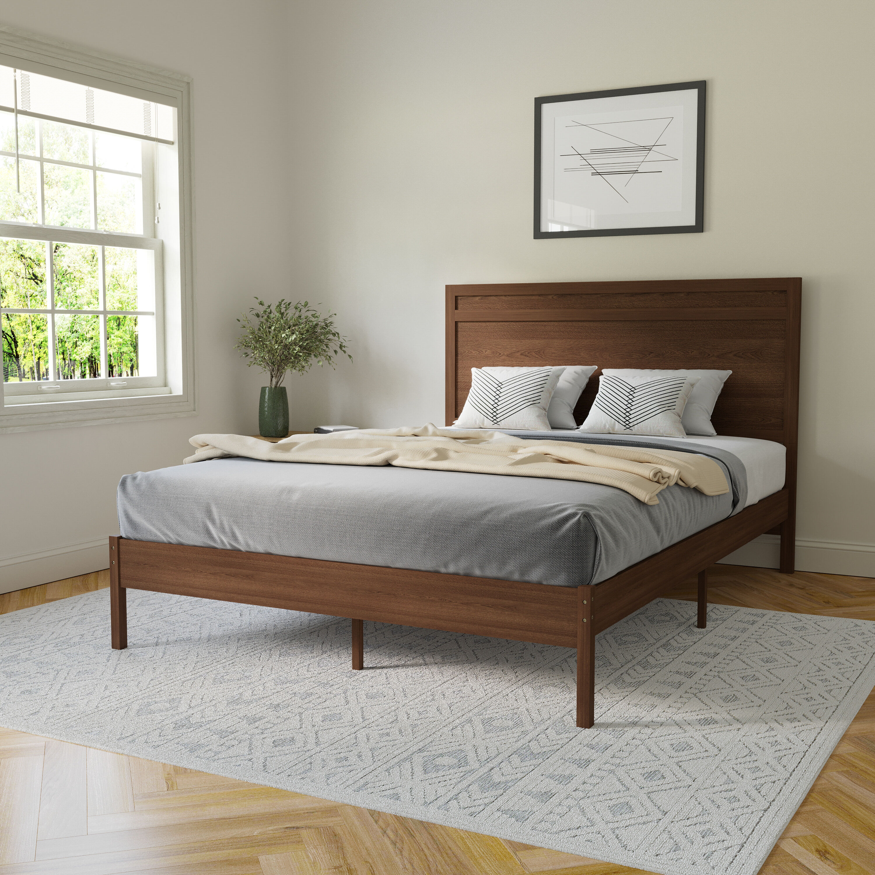 Flash Furniture 196861085635 Kingston Brown Queen Wood Platform Bed