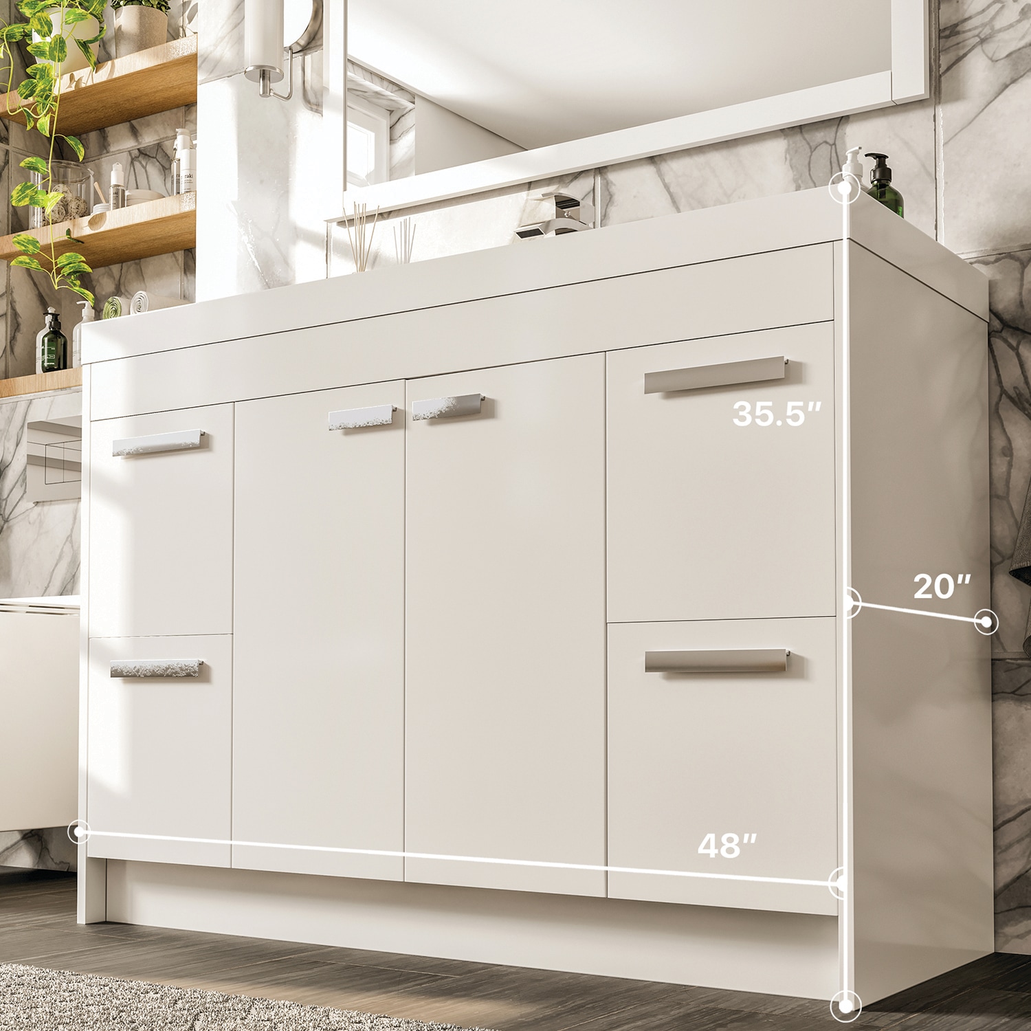 Lugano 48" White Modern Freestanding Single Sink Bathroom Vanity
