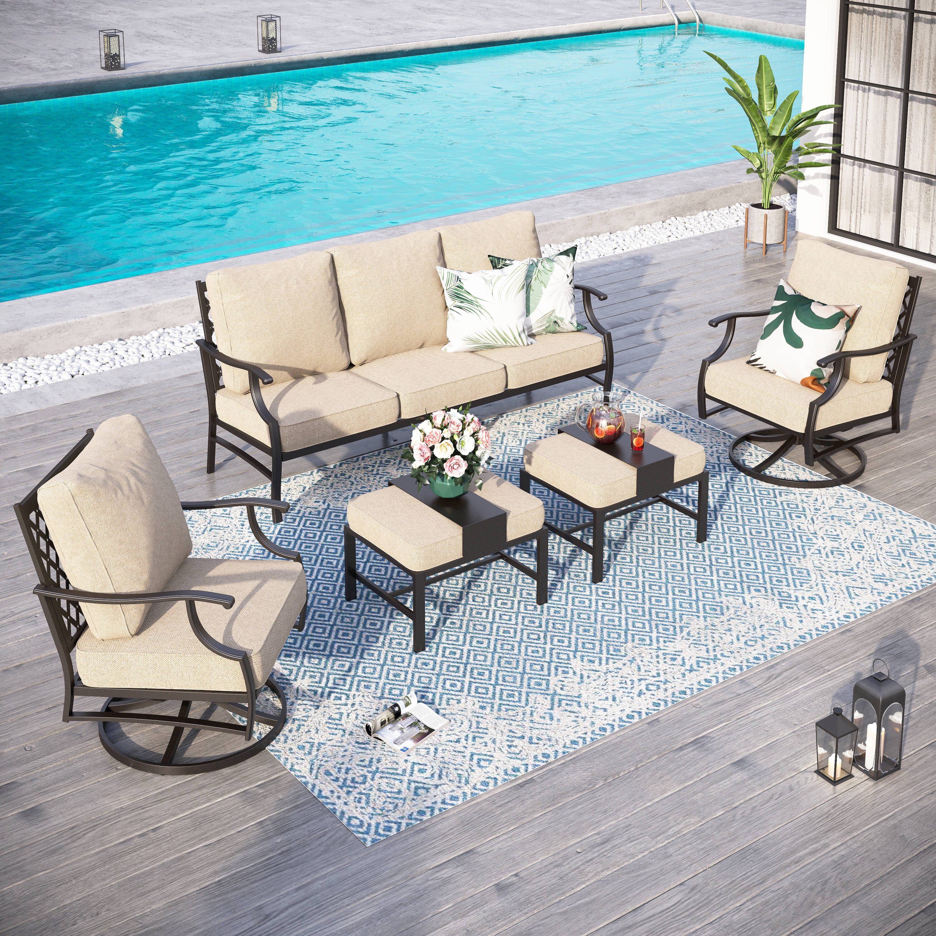 Sunshine Valley CP003-08-5 5-Piece Patio Sofa Conversation Set with Tan Cushion Pro Cushions