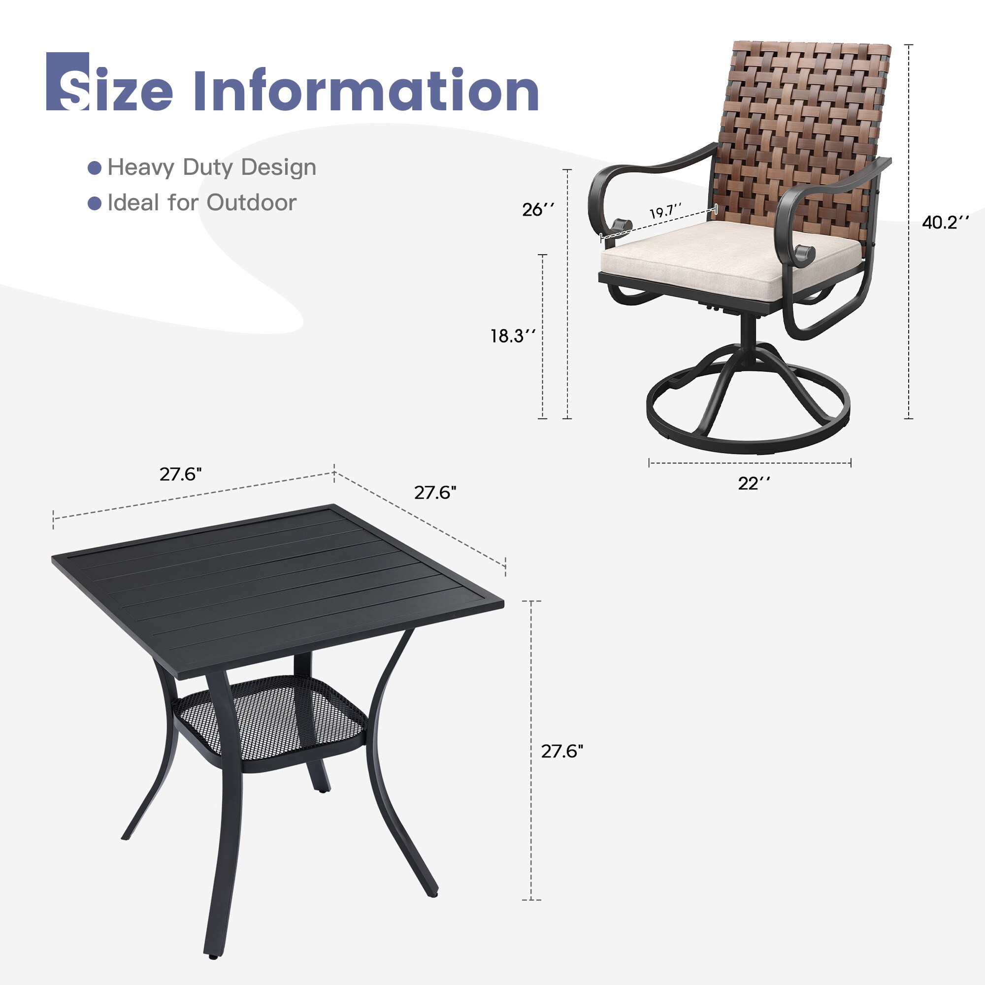 VICLLAX Small Patio Table and Chairs 3 -Piece Black Wicker Patio Dining ...