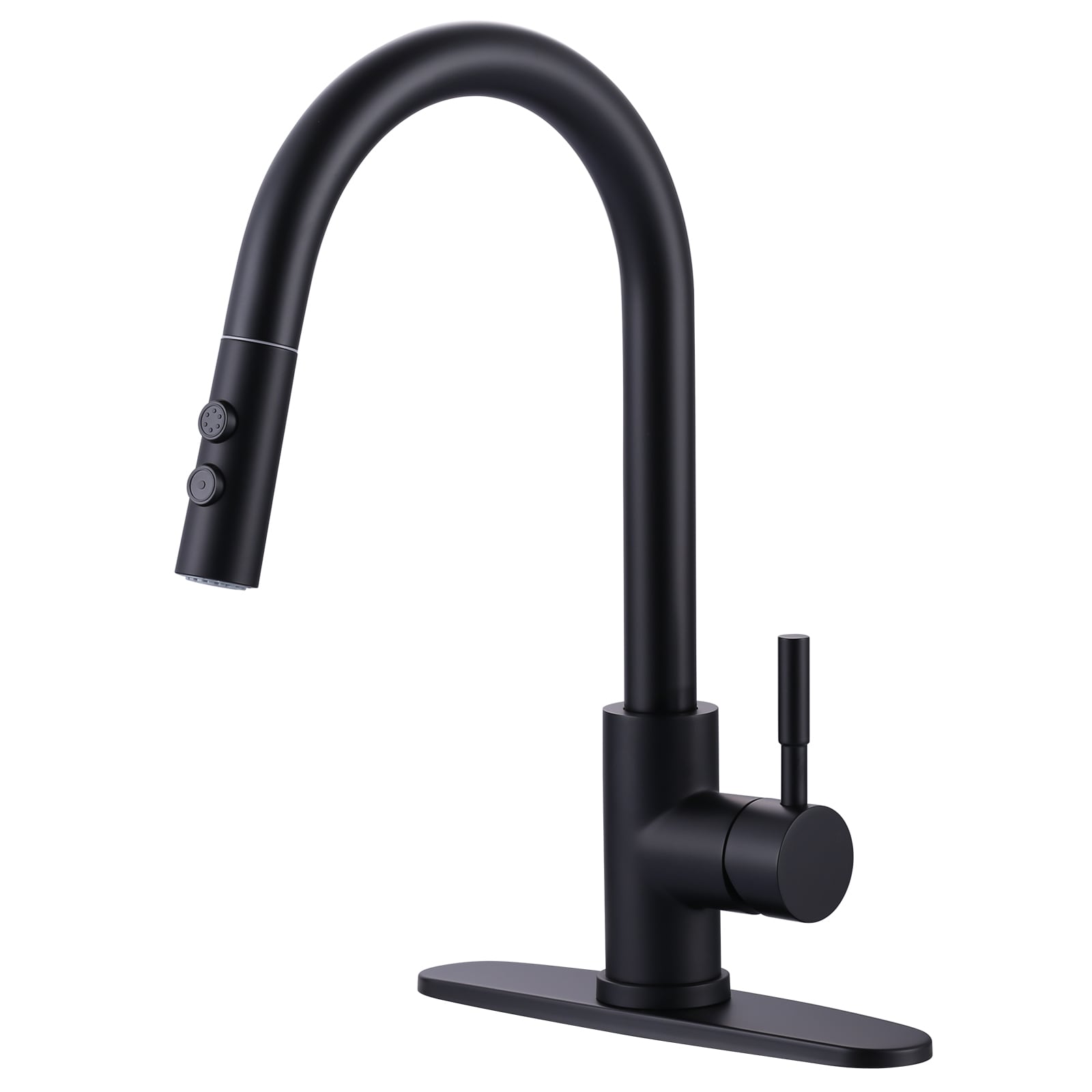 WOWOW KB122001B-LW Matte black Single Handle Deck-mount Kitchen Faucet with Sprayer ( Deck Plate Included )