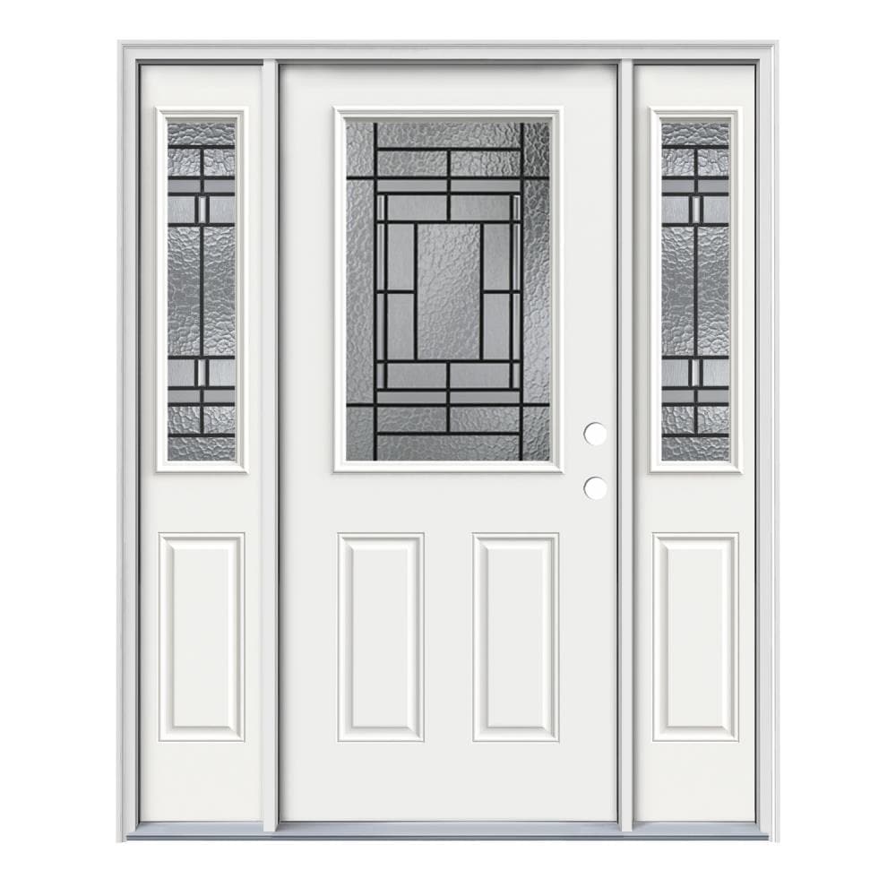 JELD-WEN LOWOLJW167000832 Pembrook 64-in x 80-in x 4-9/16-in Steel Half lite Left-hand inswing Modern White Painted Prehung Front Door with Sidelights with Brickmould Insulating core