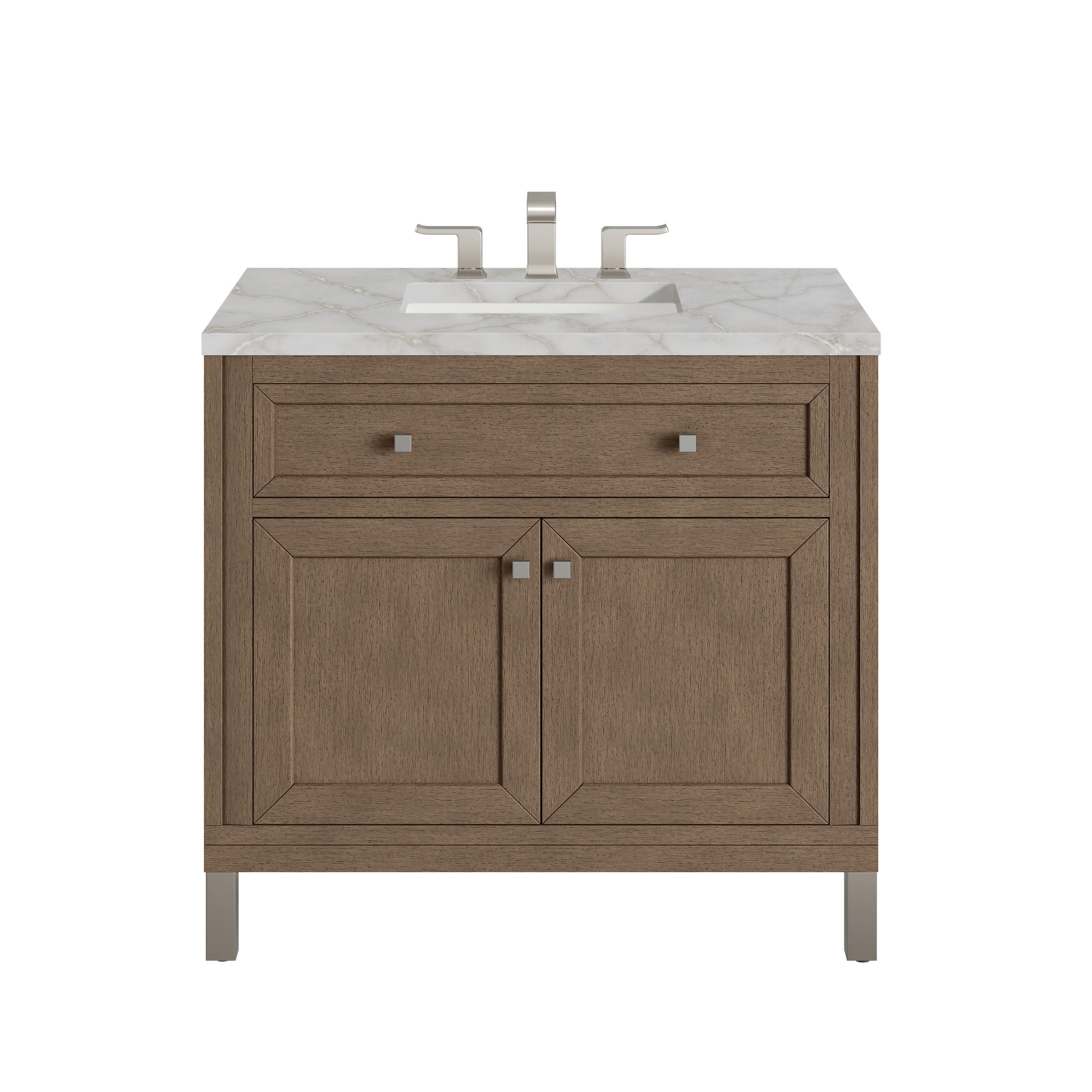 Chicago 36" Whitewashed Walnut Vanity with Victorian Silver Quartz Top